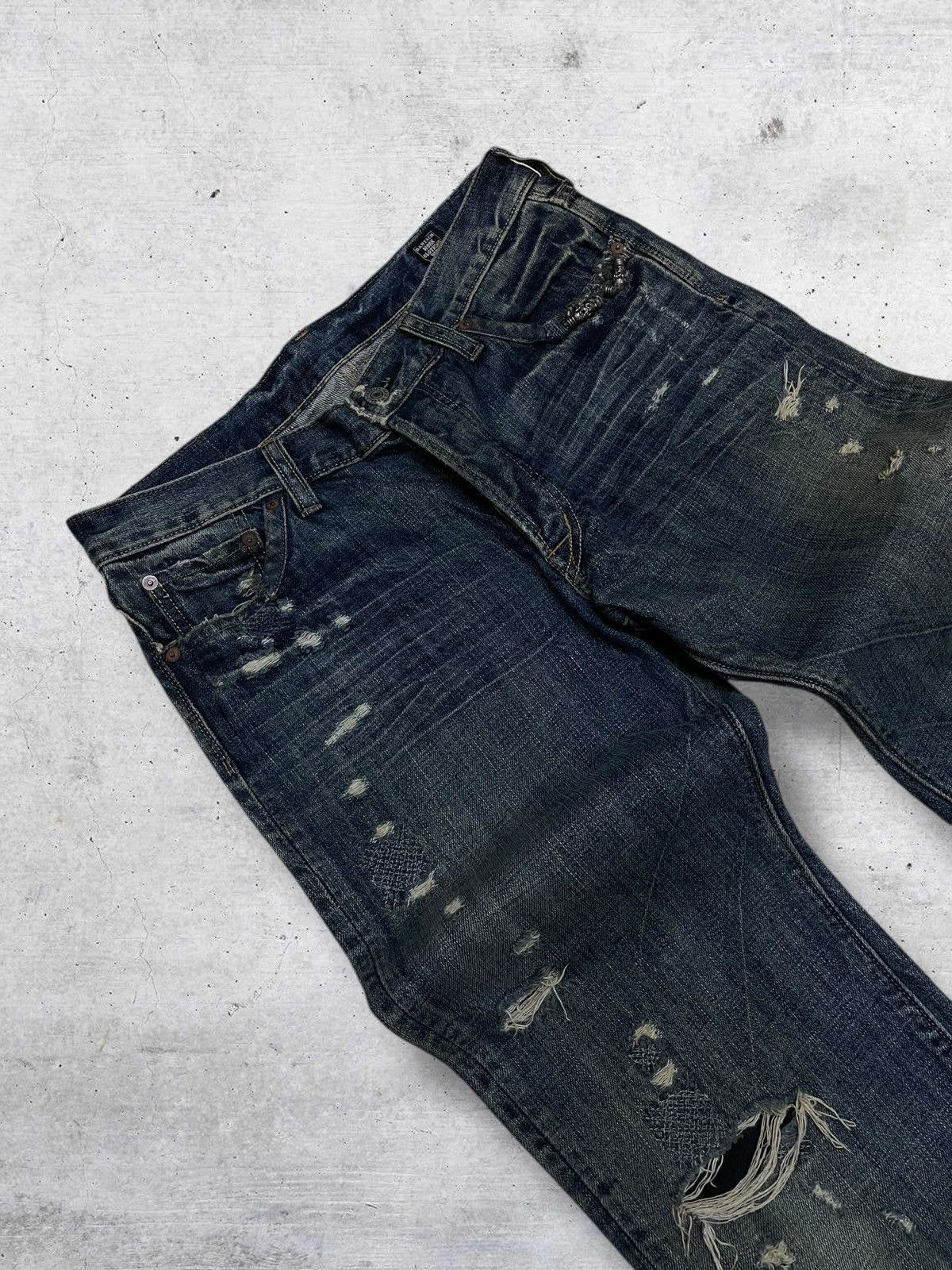 If Six Was Nine VINTAGE BARTACK OG JAPAN DESIGNER 90S RIPPED CHAIN DENIM Size US 31 - 9 Thumbnail