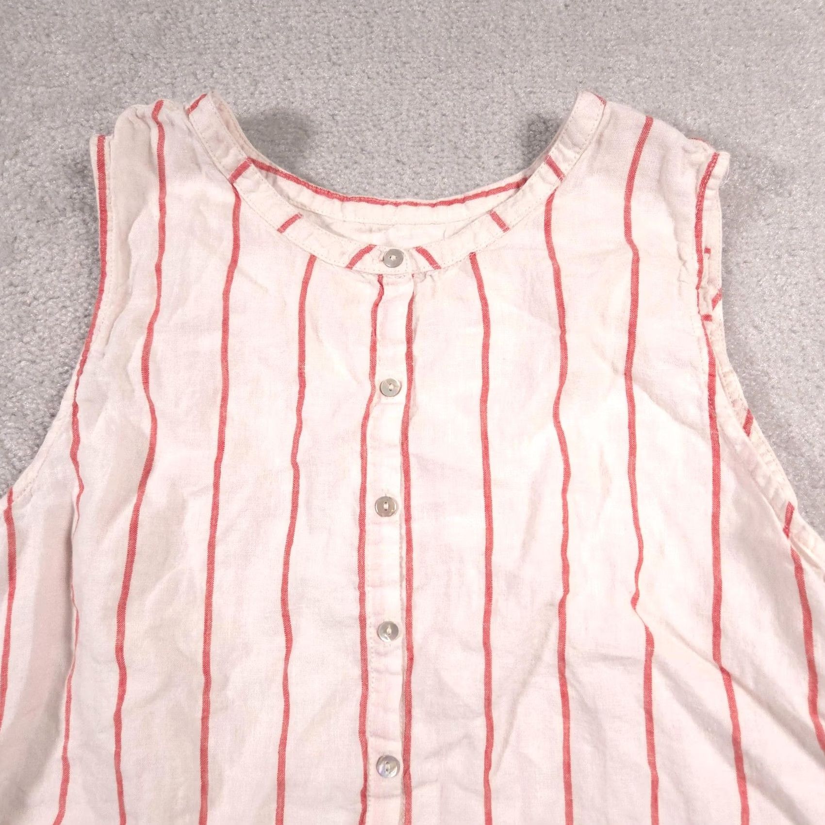 Vintage C&C California Shirt Womens XL White Red Striped 100% Linen Sleeveless Button Up Size XL / US 12-14 / IT 48-50 - 3 Thumbnail