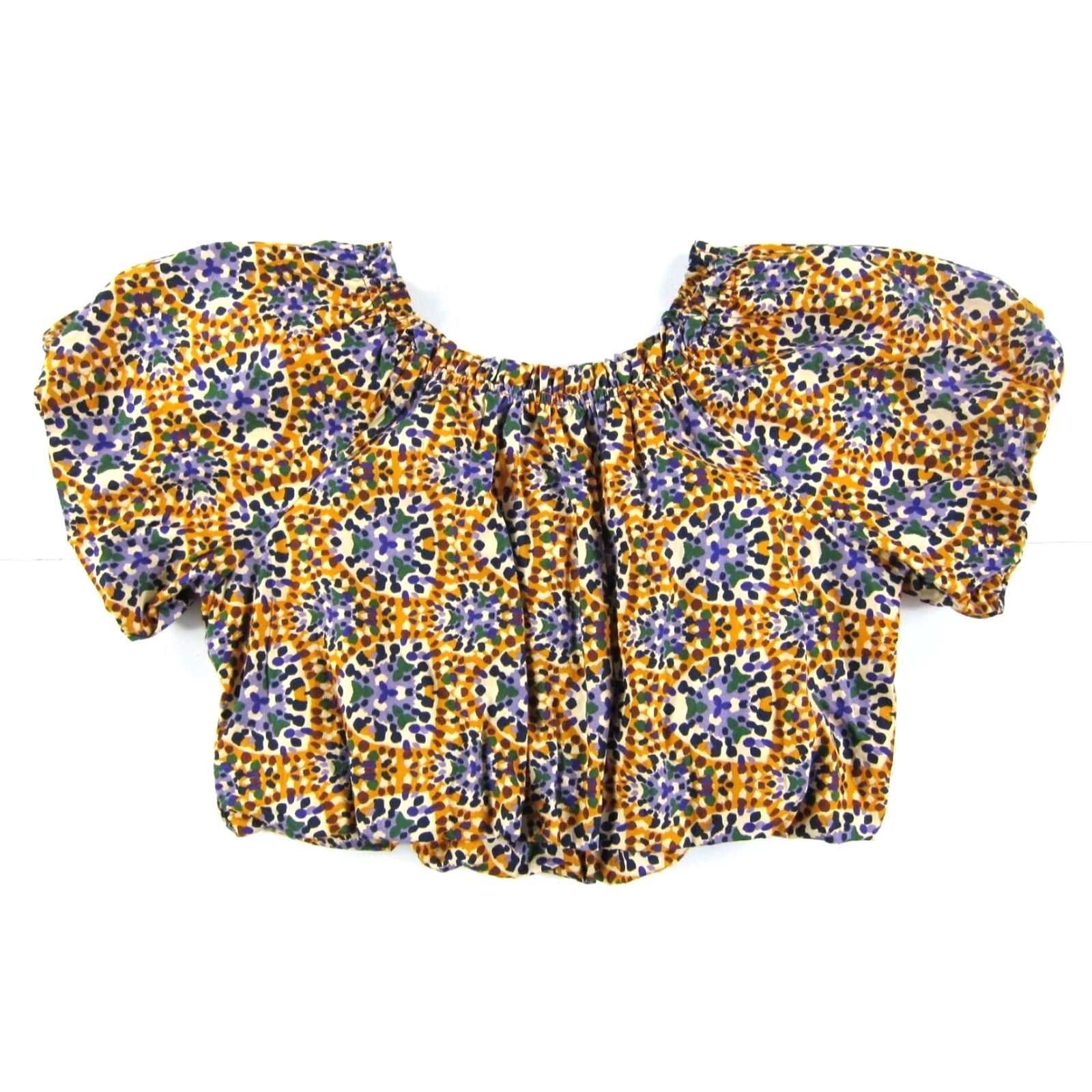 Vintage Jennifer & Grace Cotton Green Abstract Short Sleeve Crop Blouse L Womens Size L / US 10 / IT 46 - 2 Thumbnail