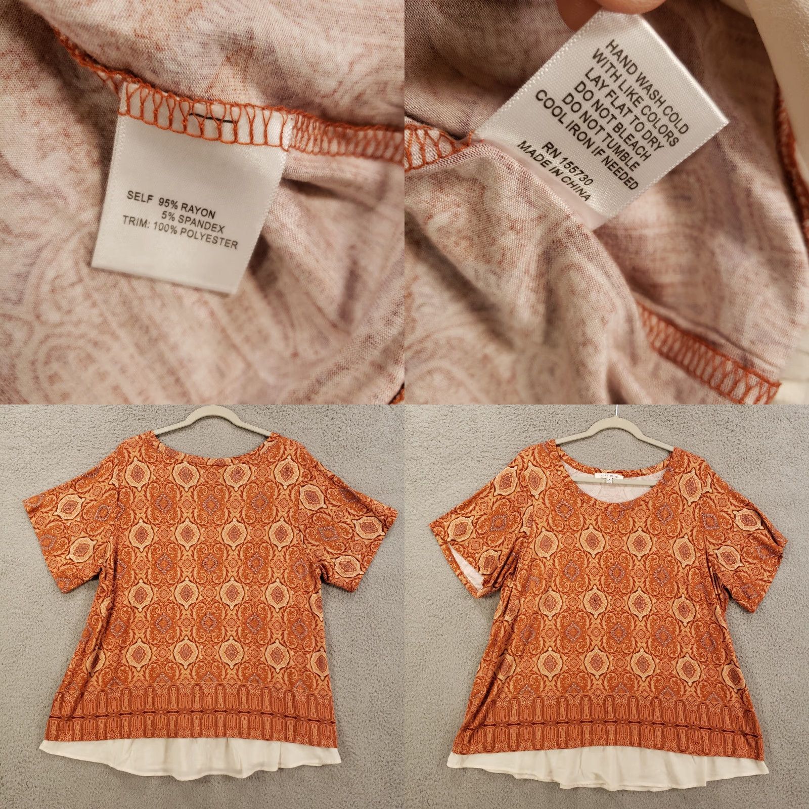 Vintage Womens 1X Orange Chiffon Geometric Blouse Top Layered Look Casual Sleeve Round Neck Pullover Plus Size 1X Rose And Olive Size XL / US 12-14 / IT 48-50 - 8 Thumbnail