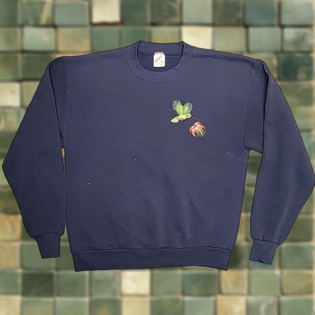 Jerzees VINTAGE Jerzees Sweatshirt Womens M Blue Embroidered Humming Birds 80s 90s Retro Size M / US 6-8 / IT 42-44 - 1 Thumbnail
