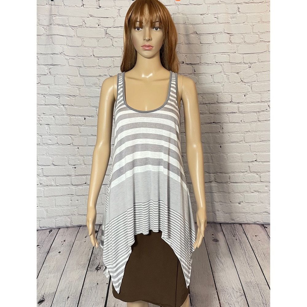 Vintage Havana Vintage Havana Grey White Striped Tank Asymmetrical Hem Ray Size L / US 10 / IT 46 - 1 Thumbnail