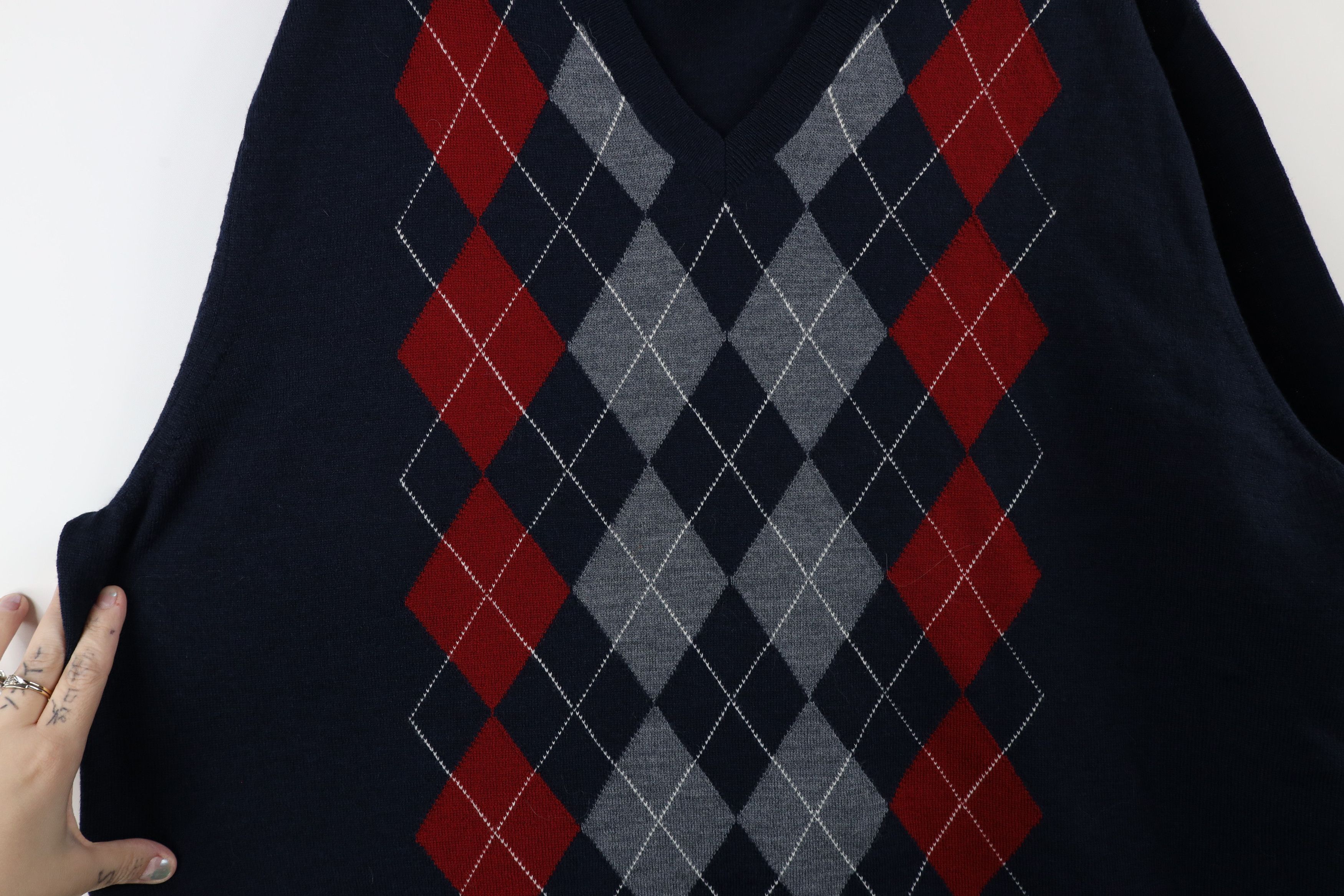 Banana Republic × Vintage Banana Republic Wool Knit Argyle Diamond V-Neck Sweater Size US XXL / EU 58 / 5 - 4 Thumbnail