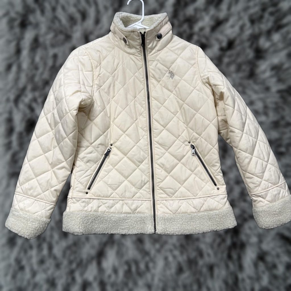 U.S. Polo Assn. U.S. Polo Assn. Jacket Womens Small White Quilted Puffer Full Zip Faux Fur Trim Size S / US 4 / IT 40 - 1 Thumbnail