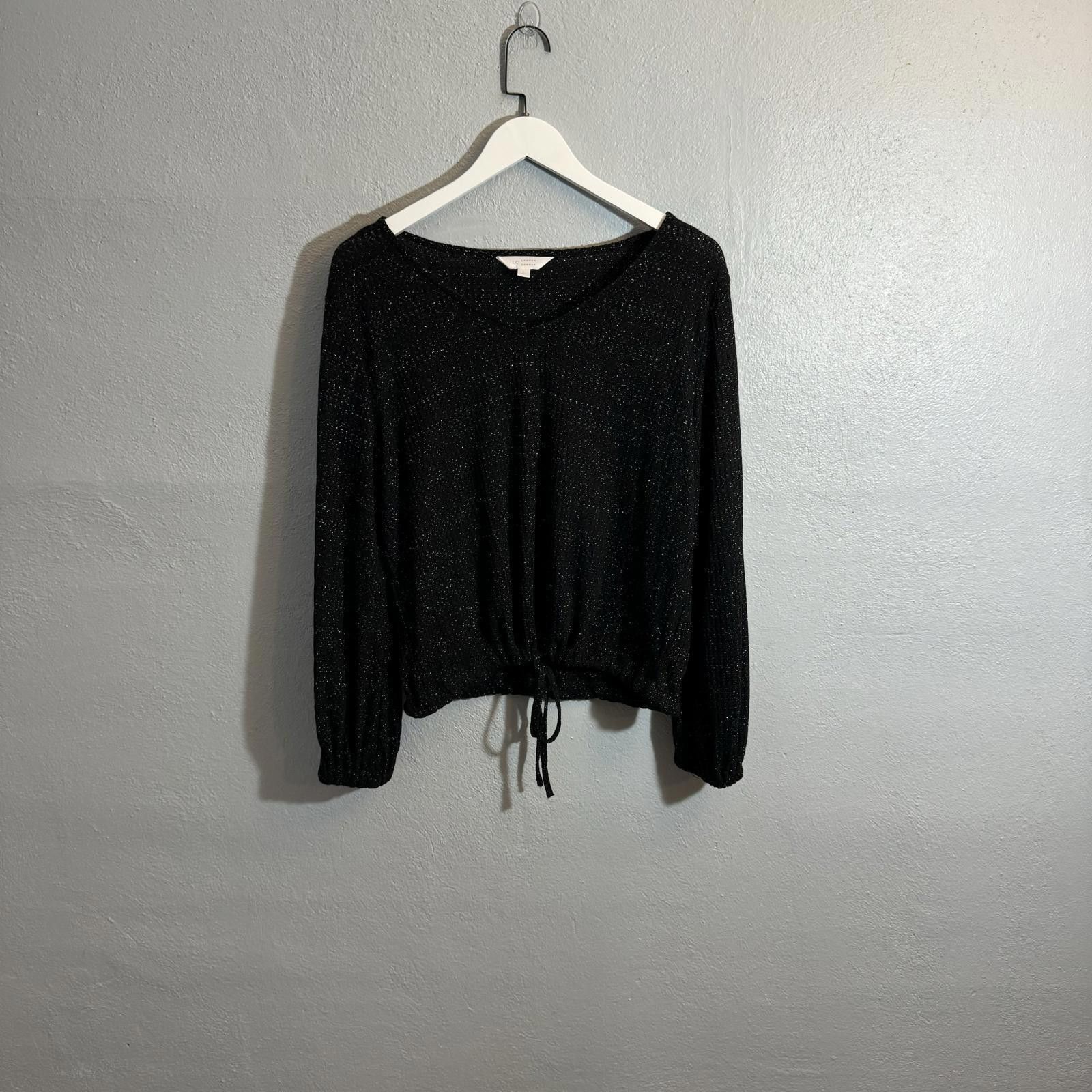 Designer LC Lauren Conrad Large Knit Puff Sleeve Black Silver Shimm Size L / US 10 / IT 46 - 9 Thumbnail