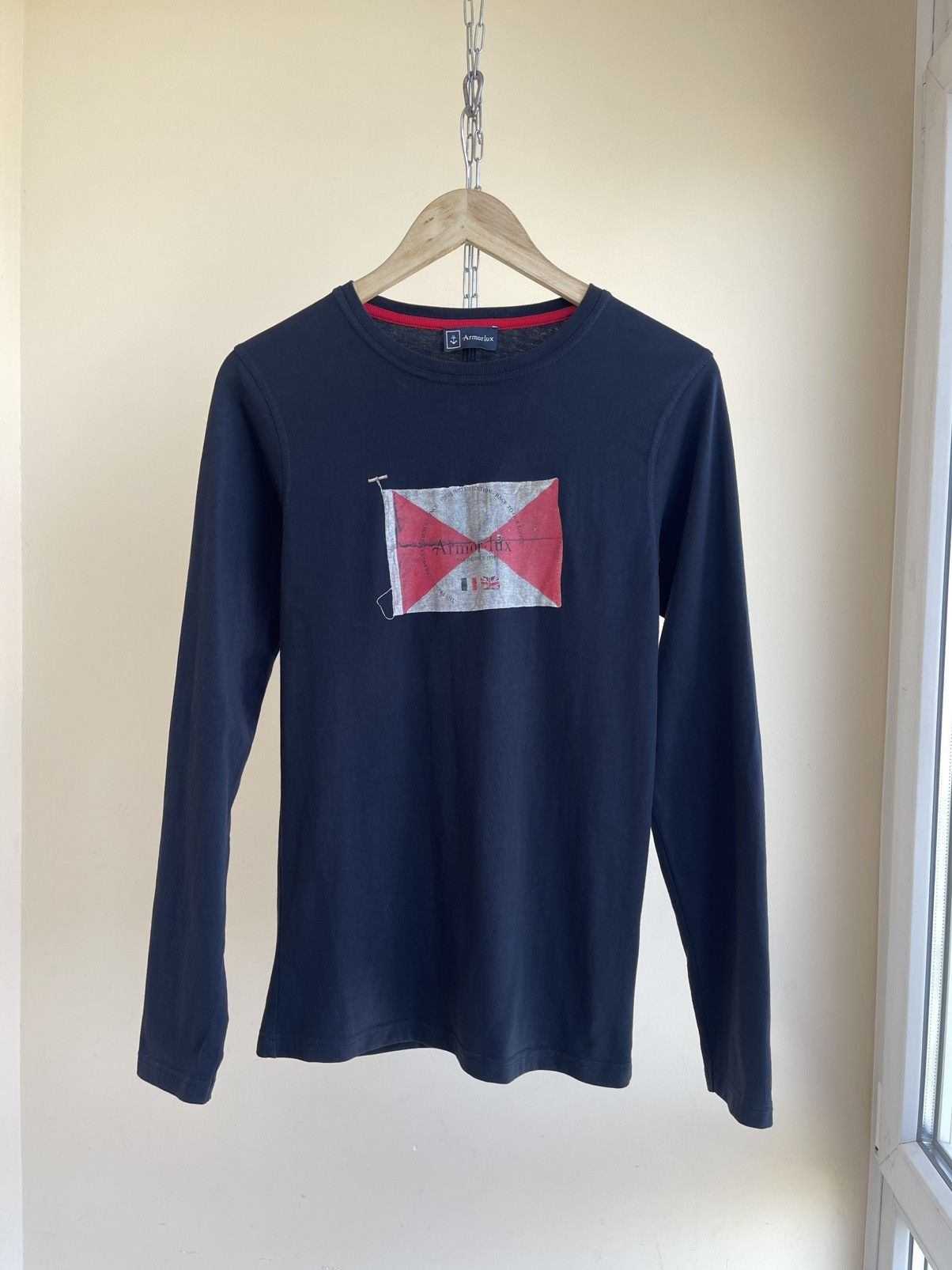 Military Marine Signal Flag Print Slim Fit L/S T-Shirt 2000s