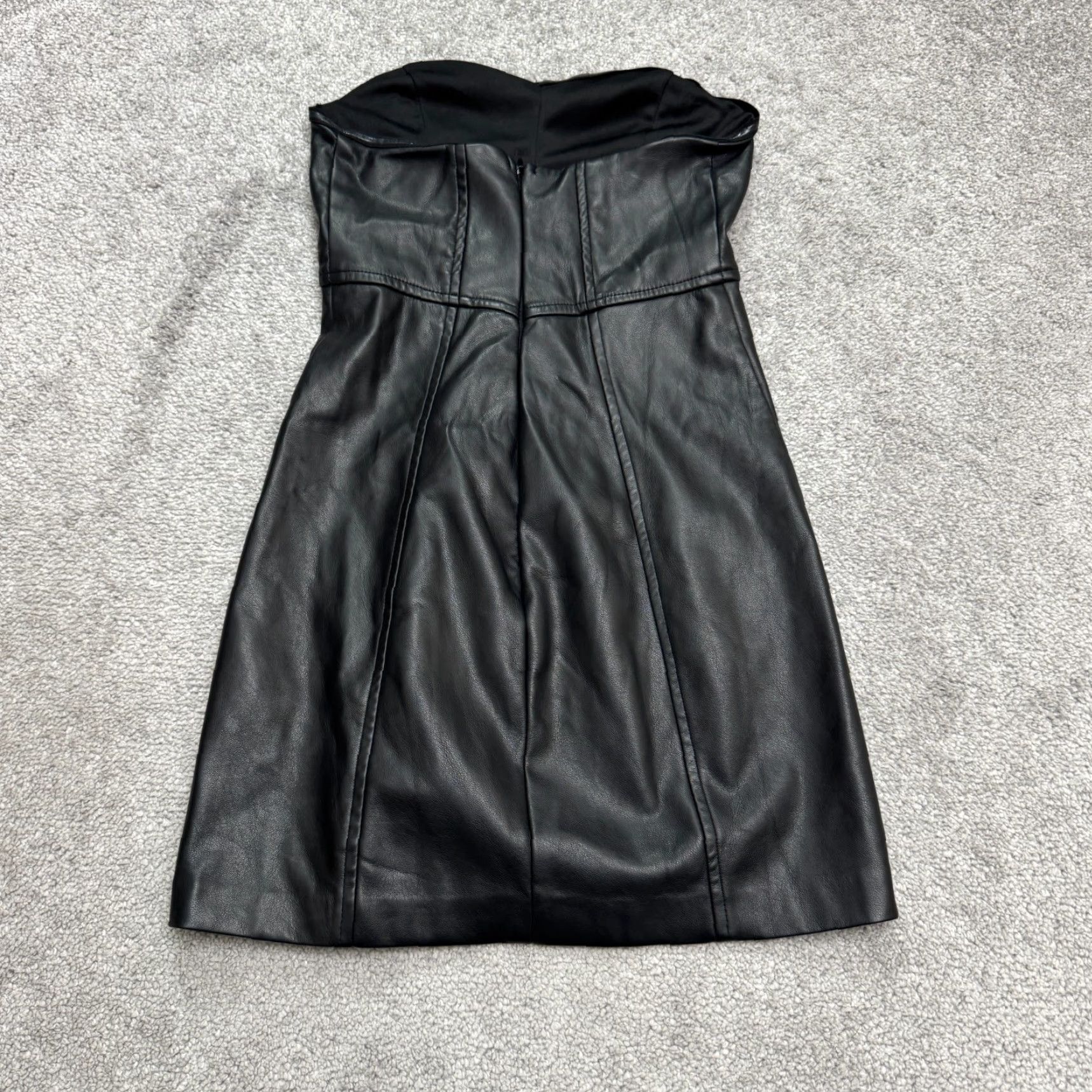 Vintage Pull&Bear Dress Womens S Black Faux Leather Strapless Bodycon Mini Party Size S / US 4 / IT 40 - 3 Thumbnail