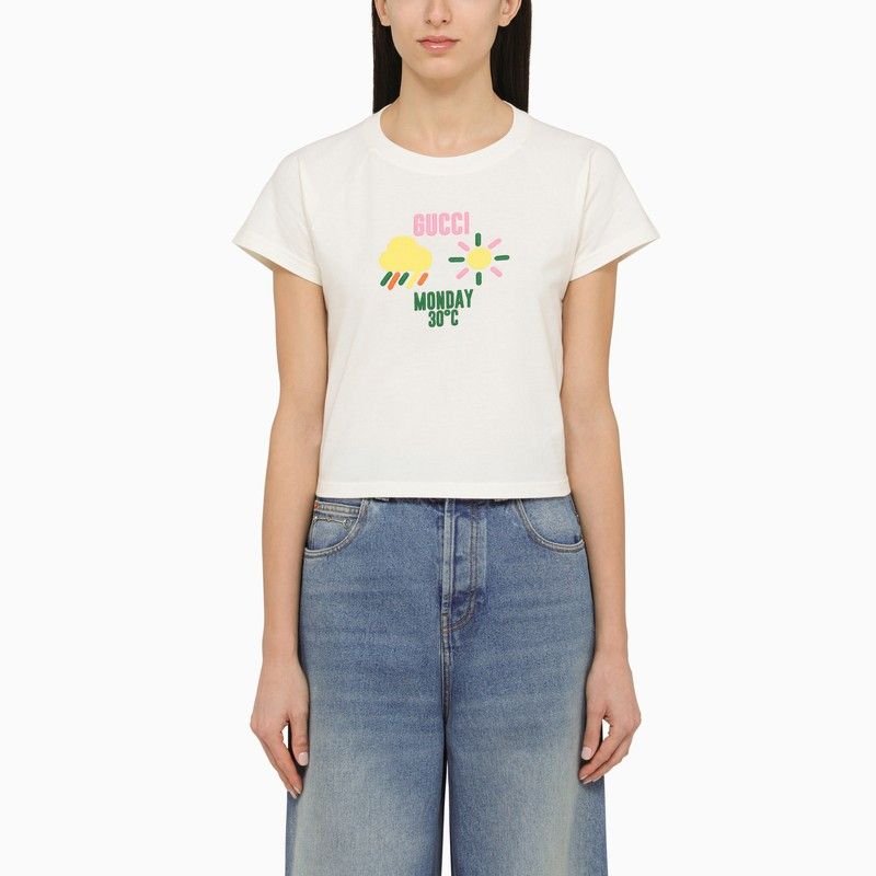 image of Gucci White Cotton T-Shirt With Logo Print, Women's (Size Large)