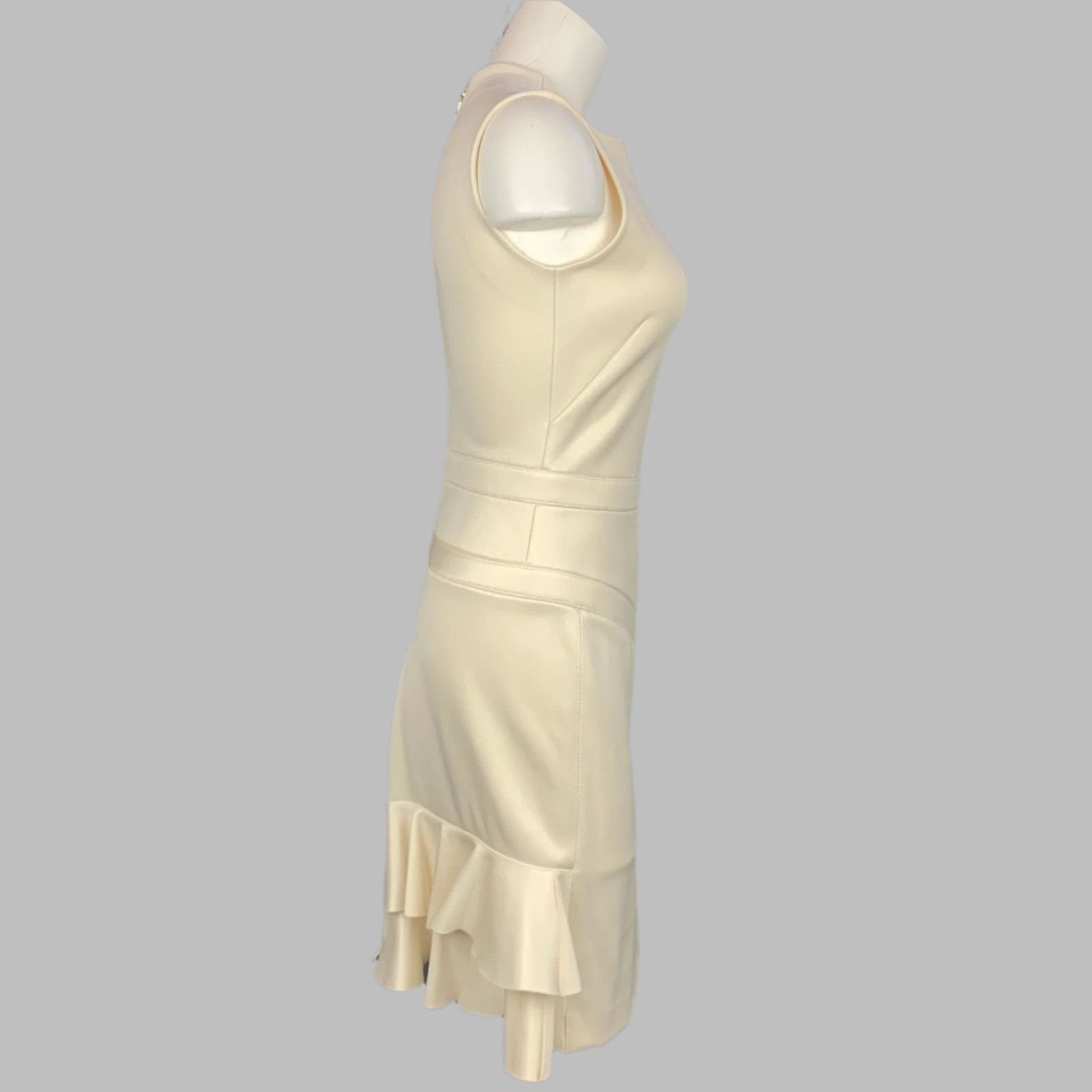 Louis Vuitton Beige Ecru Wool Blend Ruffled Fitted Cocktail Dress Size S / US 4 / IT 40 - 4 Thumbnail