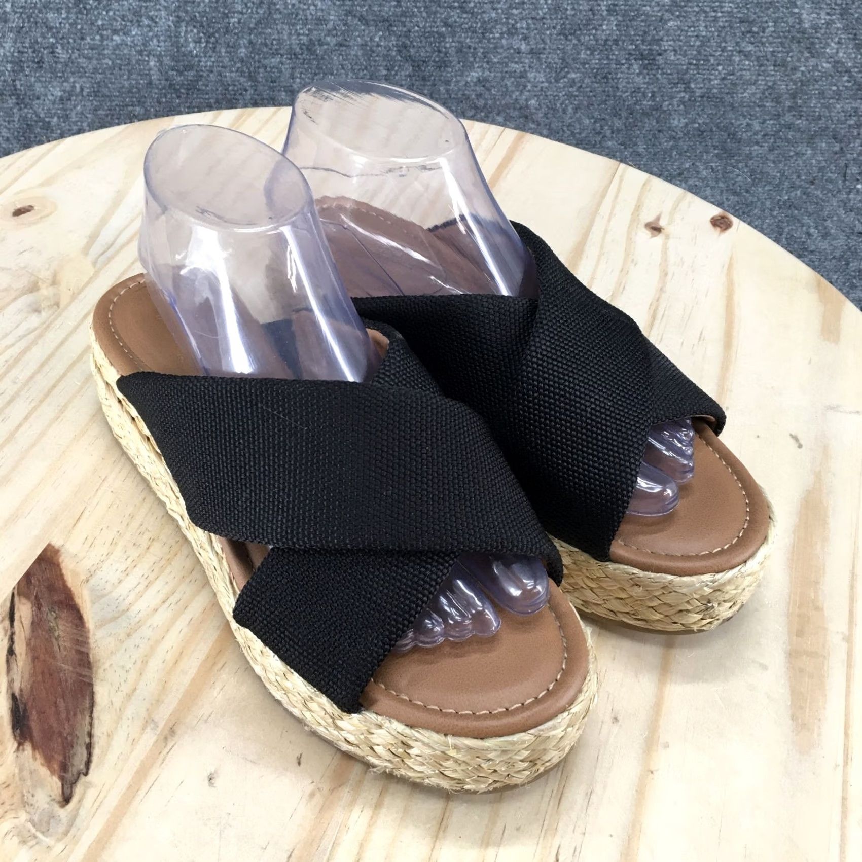 Vintage Universal Thread Sandals Womens 9 Platform Espadrille Brown Canvas Wedge Heels Size US 9 / IT 39 - 3 Thumbnail