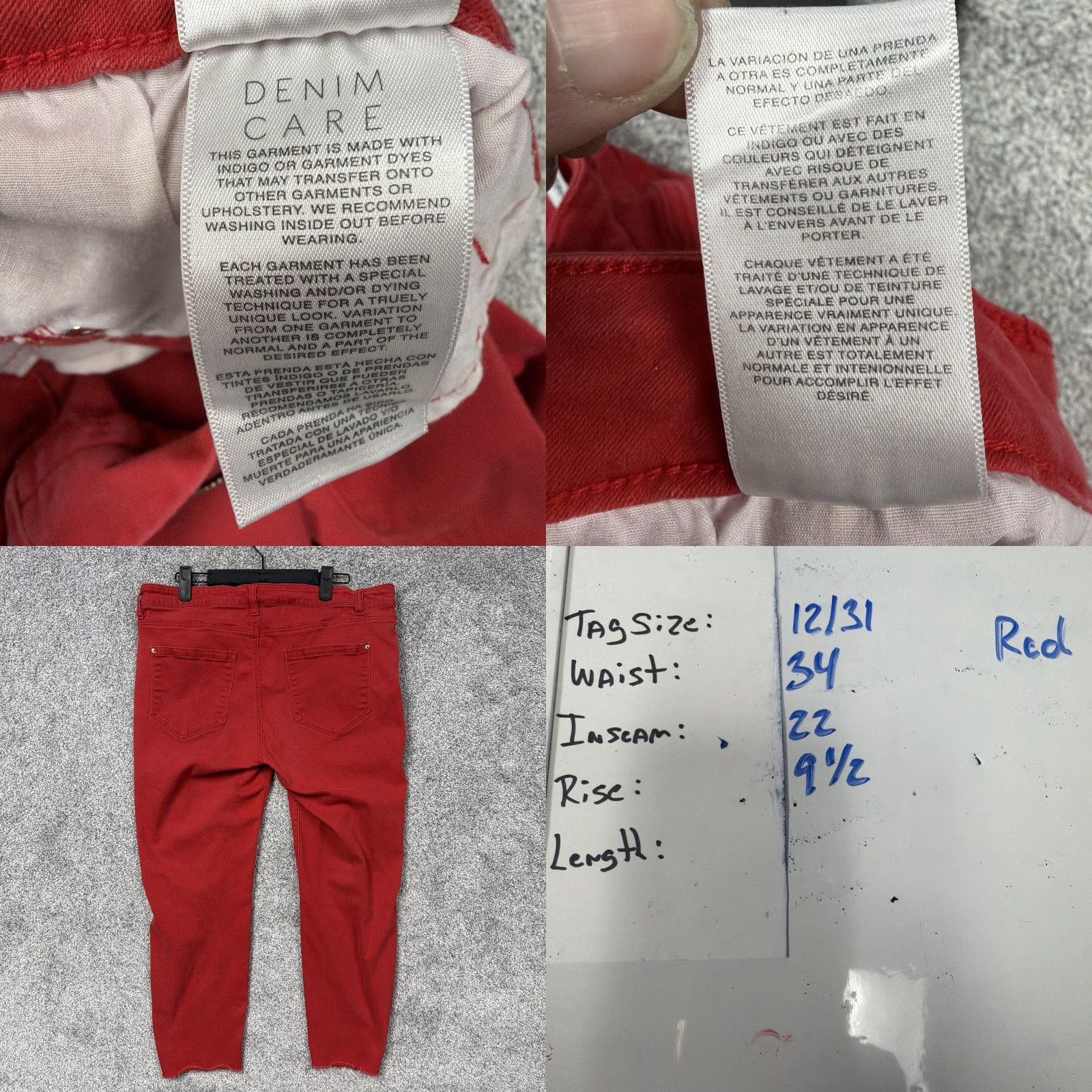 Vintage Kensie Jeans Capris Womens 12 Red Denim Crop Stretch 34x22 5-Pocket Preppy Size 34" / US 12 / IT 48 - 9 Thumbnail