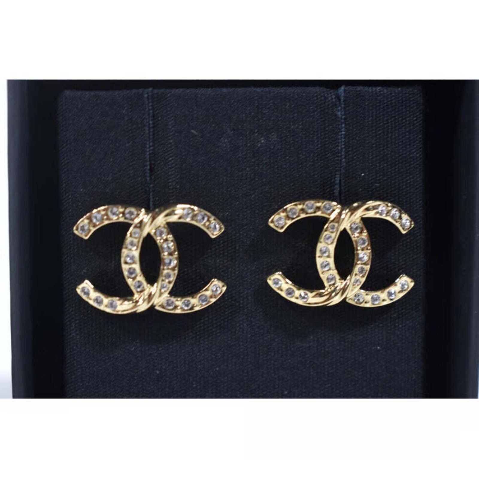 Chanel Chanel Gold Crystal Interlocking Drop Statement Stud Earring Size ONE SIZE - 4 Thumbnail