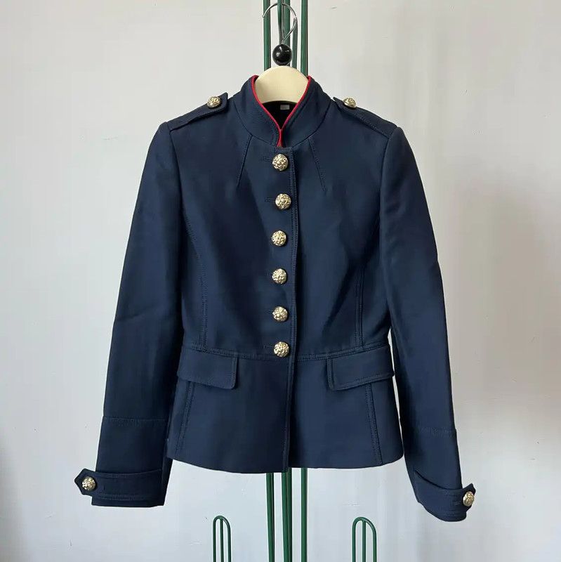 Burberry Women's Navy Wool Logo Jacket