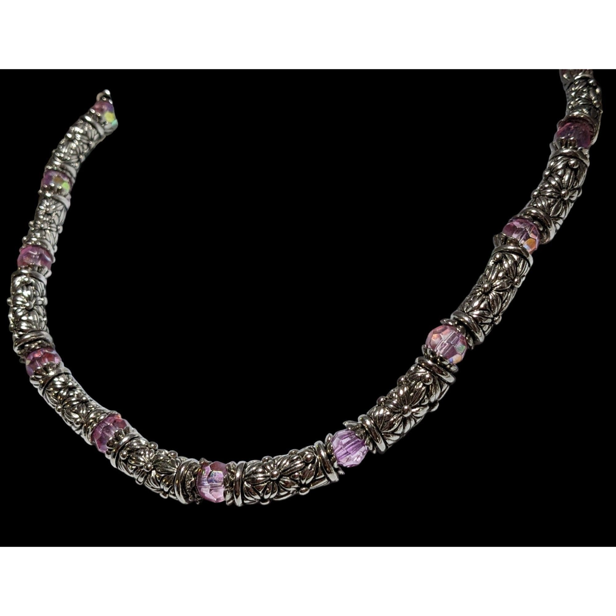 Other Silver Floral Pink Aurora Borealis Necklace Size ONE SIZE - 3 Thumbnail