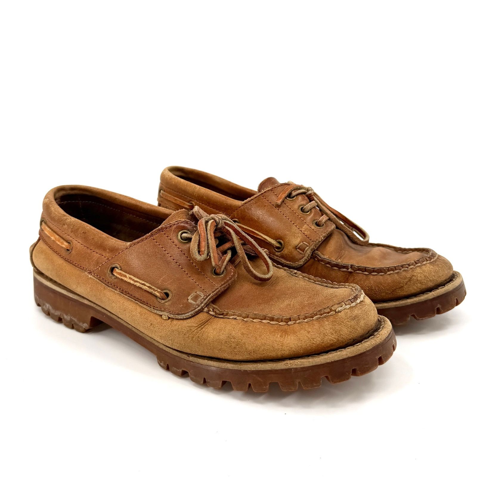 Vintage 90s Backroads Tan 100% Genuine Leather Lug Sole Loafers Size US 9 / EU 42 - 1 Thumbnail