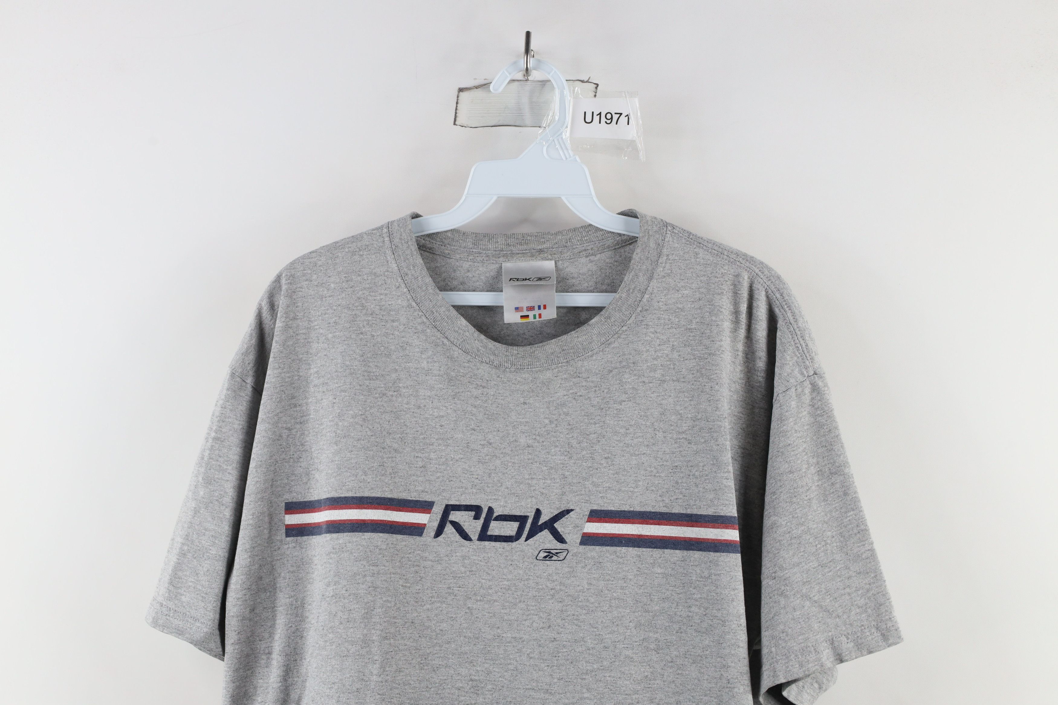 Reebok × Vintage Vintage 90s Reebok Out Striped Short Sleeve T-Shirt Gray Size US XL / EU 56 / 4 - 2 Thumbnail