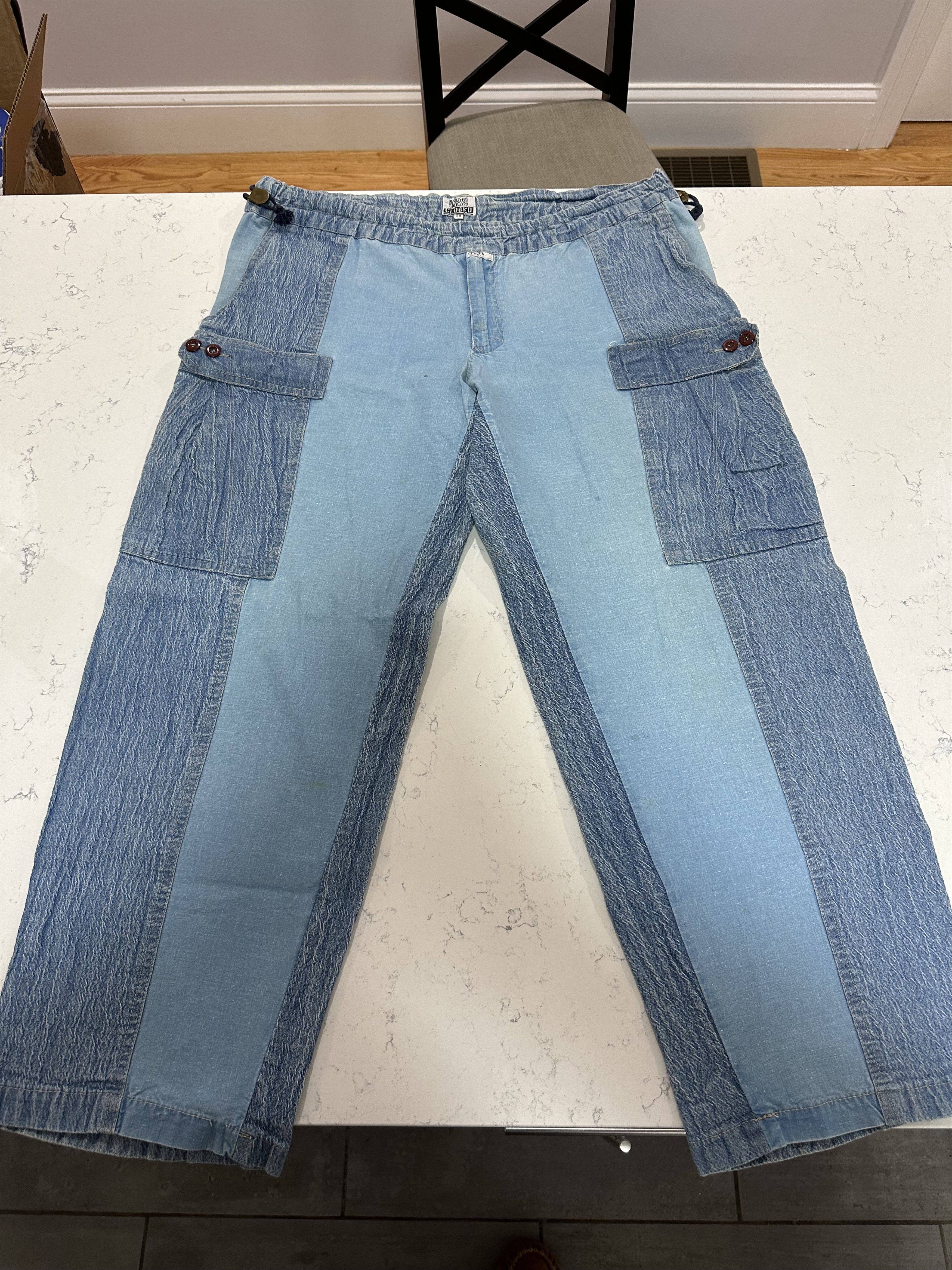 image of 1980S Marithe Francois Girbaud Adjustable Blue Cargo Pants, Men's (Size 38)