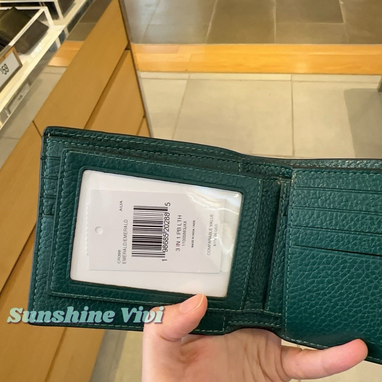 Coach NWT COACH CR398 Men 3-In-1 Wallet Leather EMERALD/EMERALD Size ONE SIZE - 5 Thumbnail