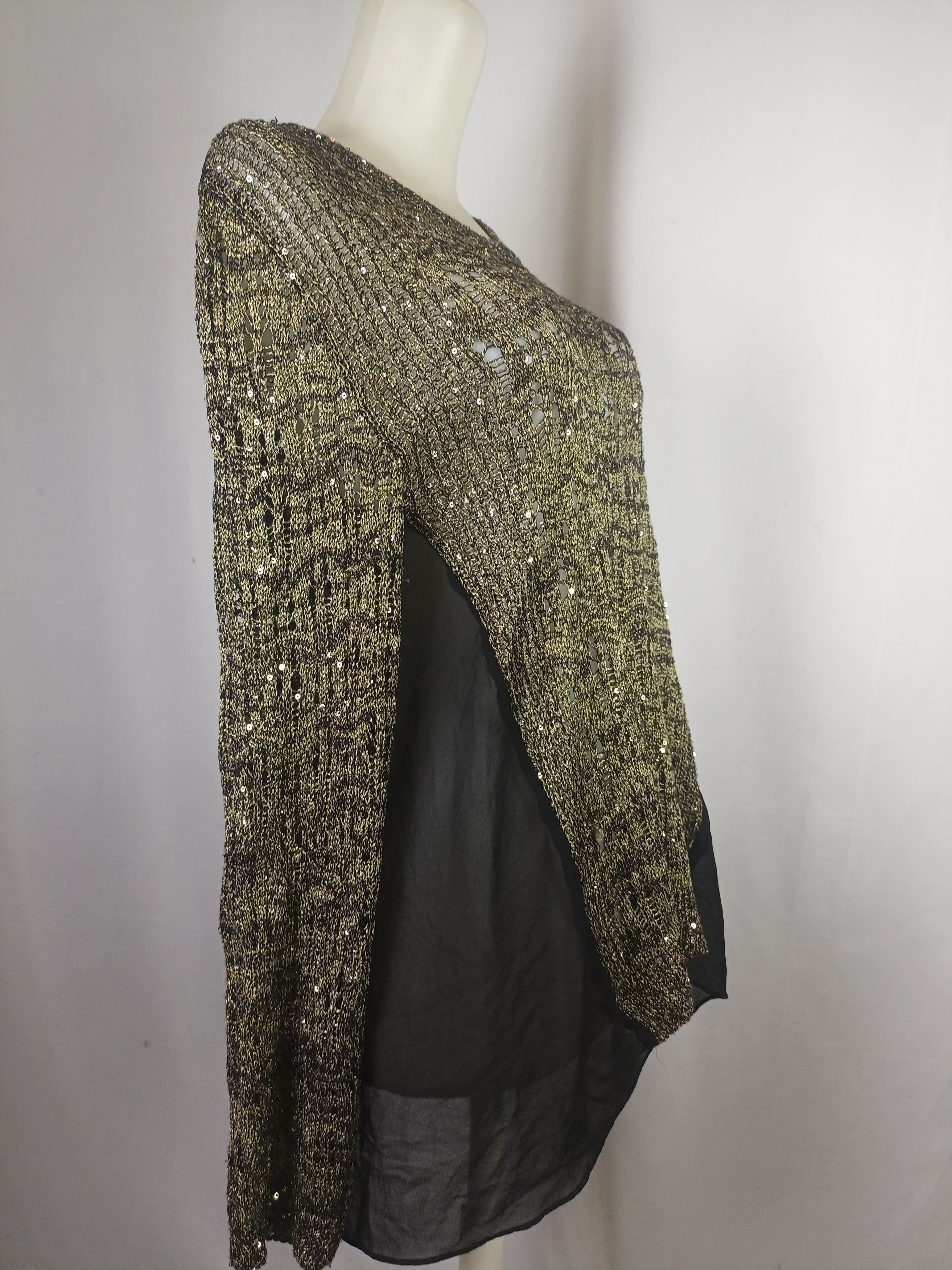 Japanese Brand BESTI BELLI Milan Black Gold Sequin Distressed Knit Size L / US 10 / IT 46 - 22 Thumbnail