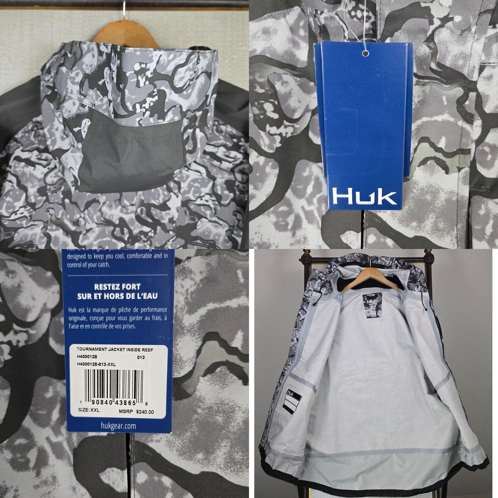 Vintage HUK Fishing Jacket Mens Sz 2XL New Smoke Camo Hooded Wind/Waterproof Shell 40 Size US XXL / EU 58 / 5 - 8 Thumbnail