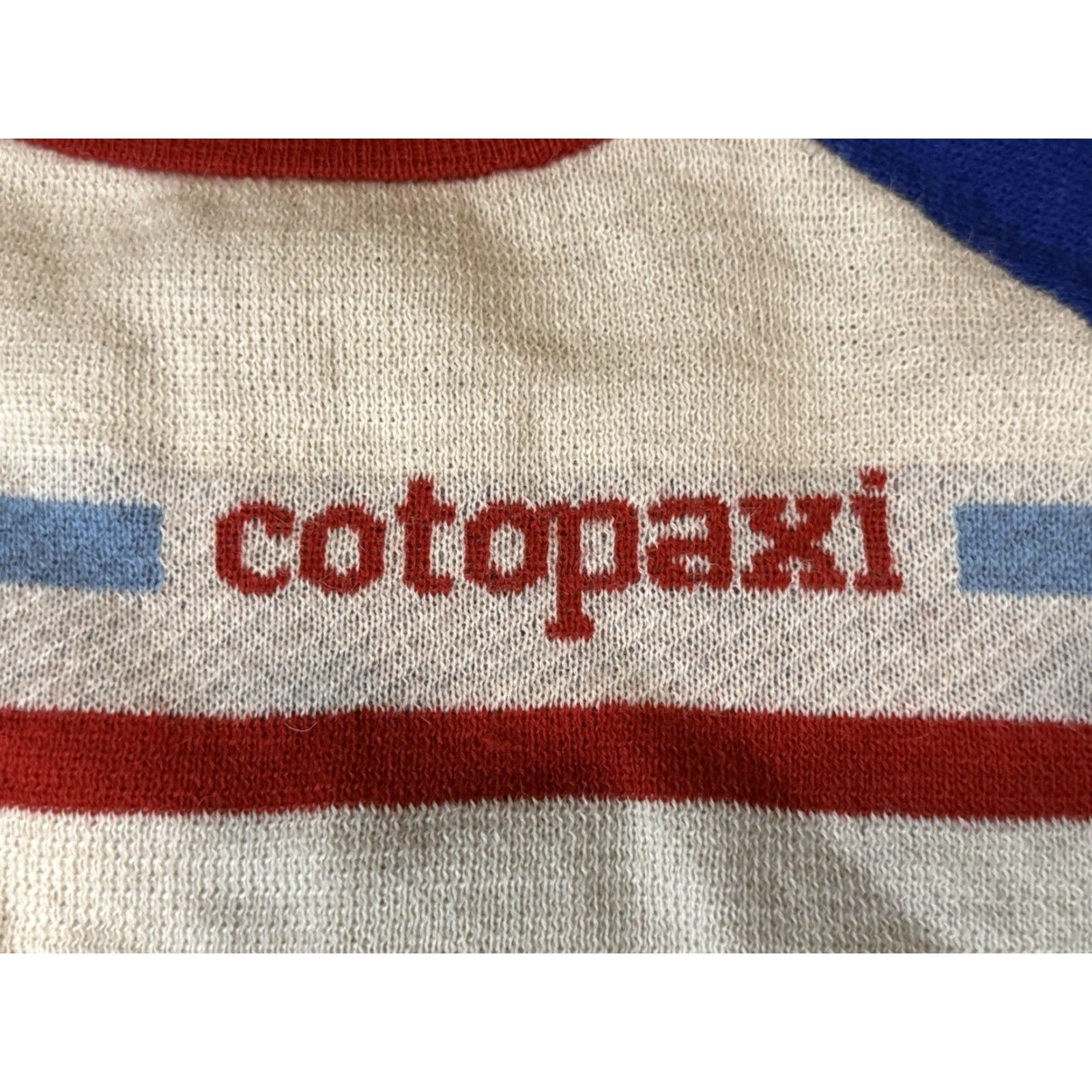 Cotopaxi Sweater Wool Logo Pullover Unisex Adults M Multicolor Outdoor Hike Climb Men’s Women’s Medium Small Snags Holes Well Loved Condition