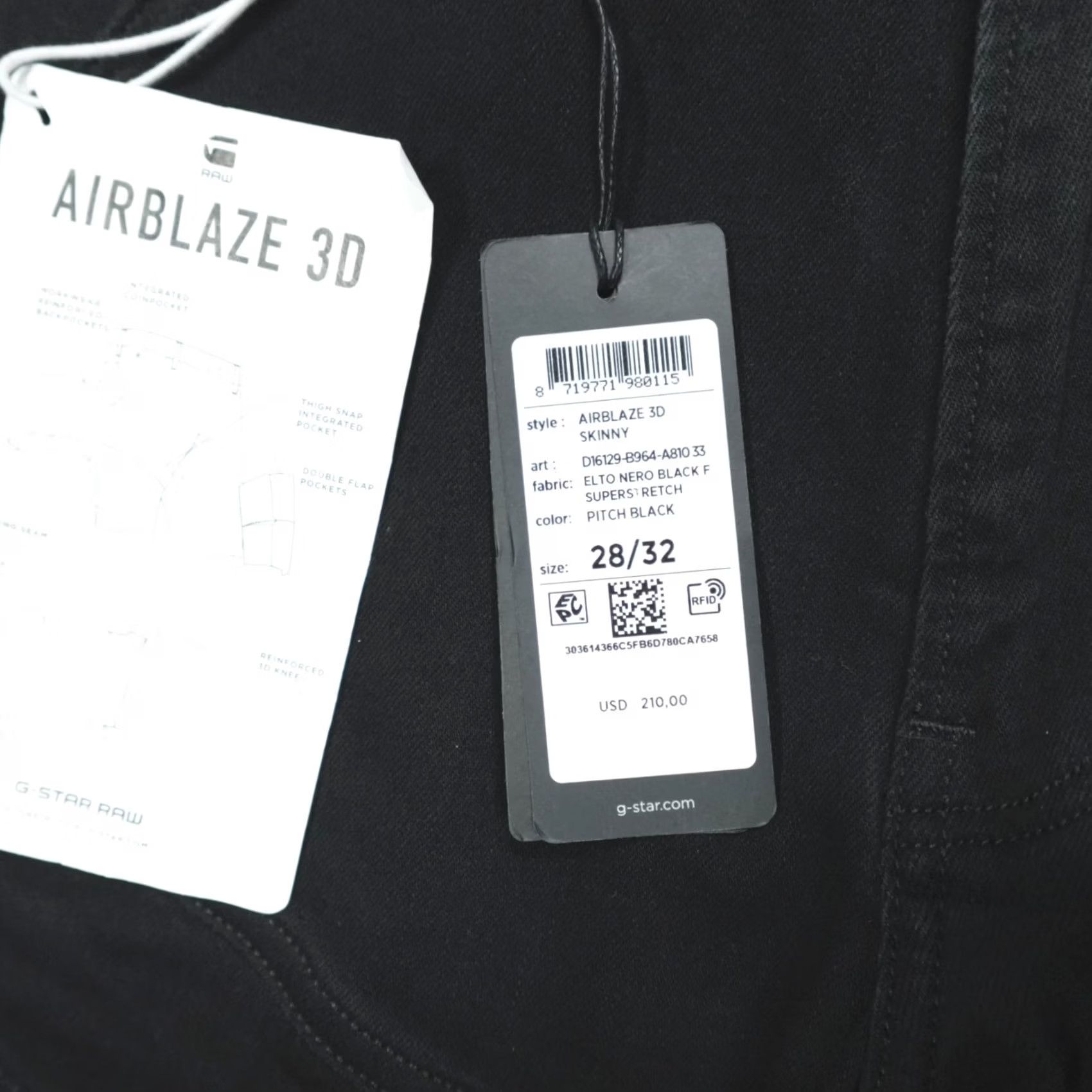 G-Star G-Star Raw Airblaze 3D Skinny Jeans Men’s 28x32 Black Denim Slim Waist 28 Inseam 32 Jeans Mens Size US 28 / EU 44 - 3 Thumbnail