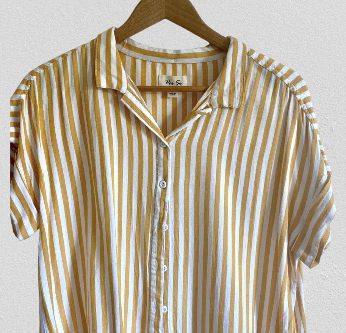 Other PER SE BY CARLISLE SHORT SLEEVE STRIPED BUTTON UP BLOUSE TOP Size L / US 10 / IT 46 - 4 Thumbnail