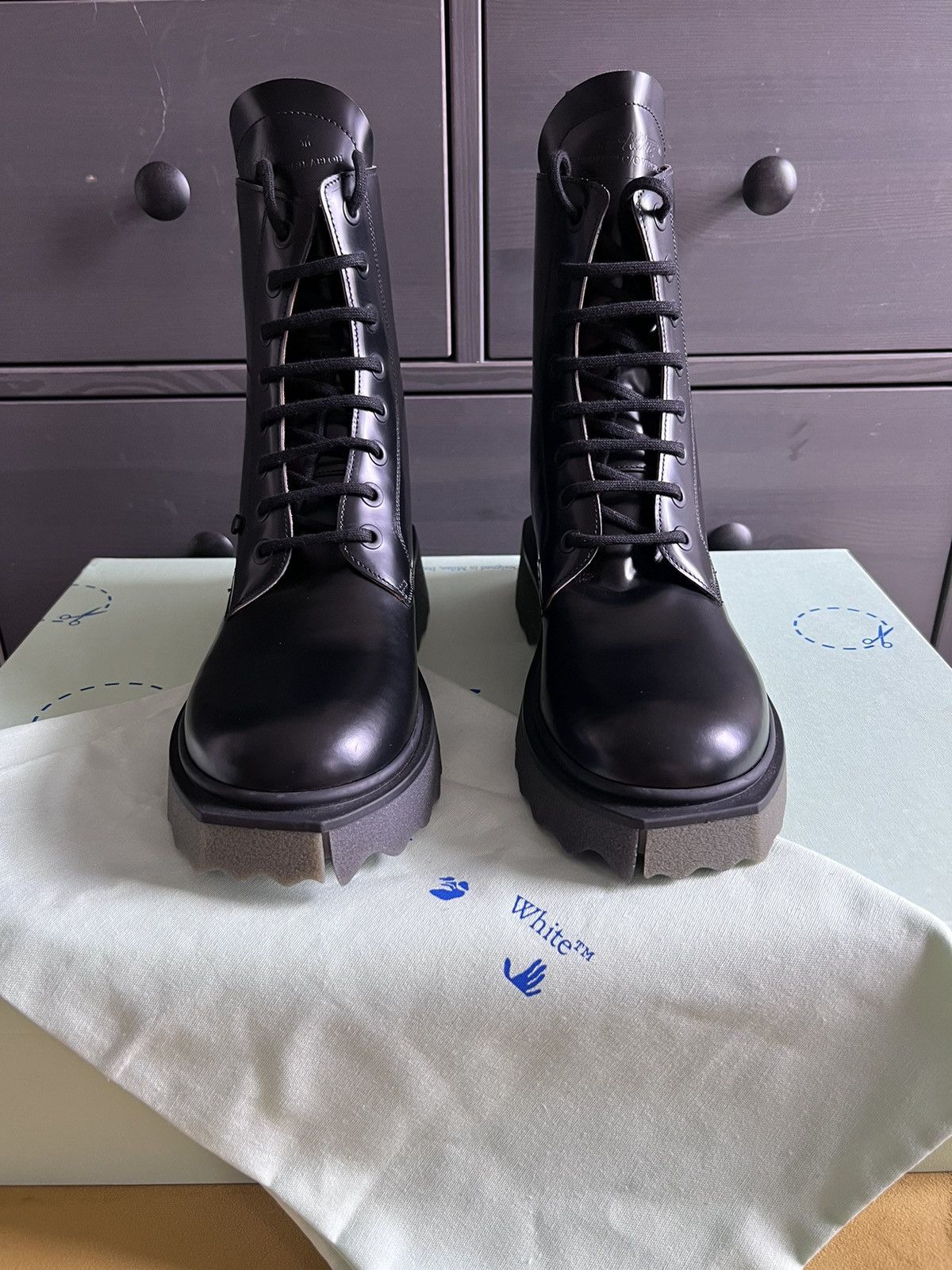 Off-White NIB $1.1K Sponge-Sole Army/Combat Boots, Italy SEND OFFERS Size US 9 / EU 42 - 2 Thumbnail