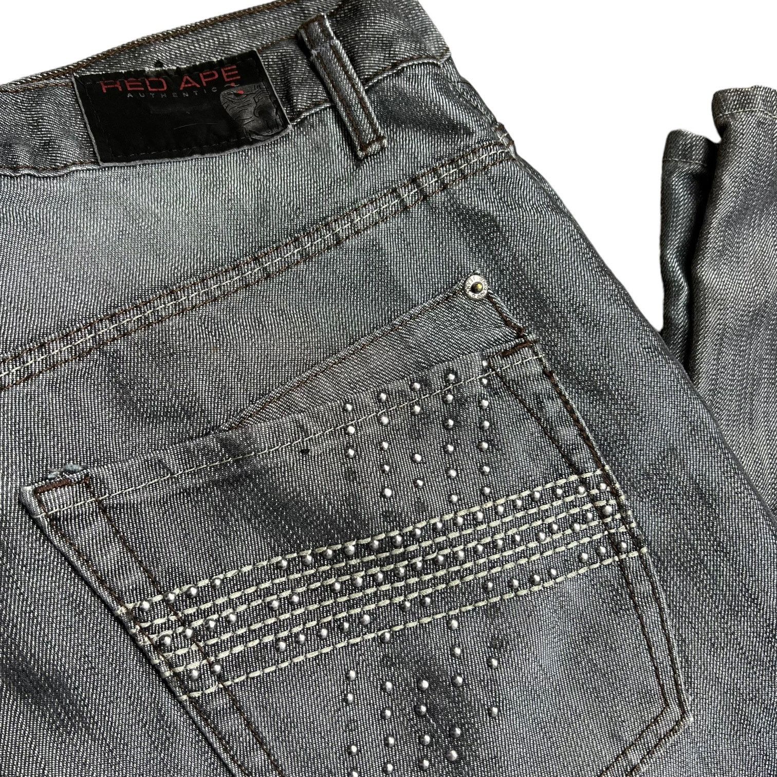 Vintage Cyber Y2K Gray 00s Jeans Stuudded Pocket Red Ape Size US 38 / EU 54 - 7 Thumbnail