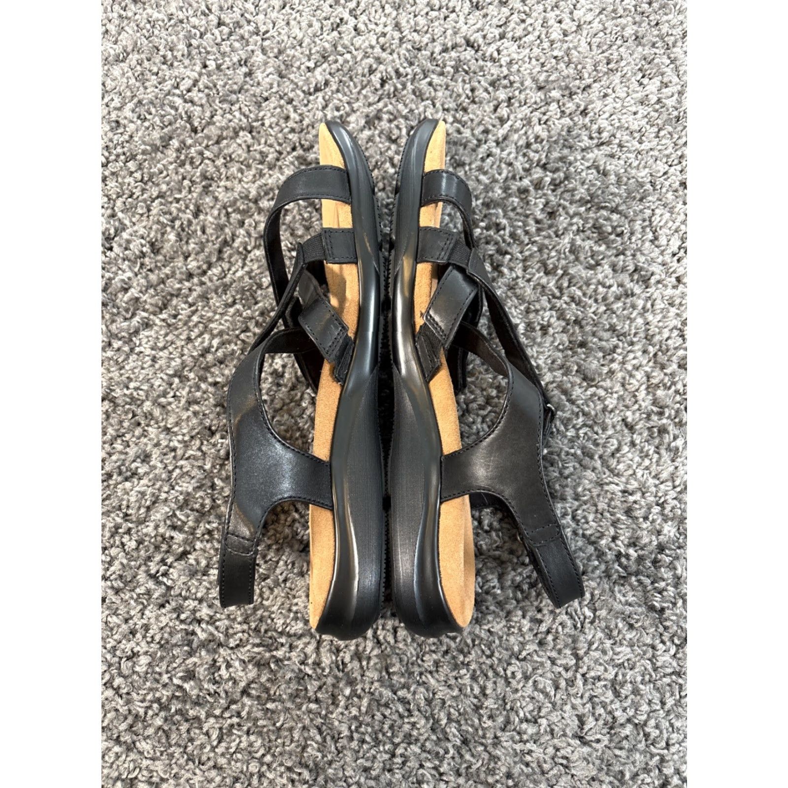 Clarks Clarks Sandals Women Black Strappy Open Toe Hook & Loop Size 11 Faux Leather Shoes Size US 11 / IT 41 - 5 Thumbnail