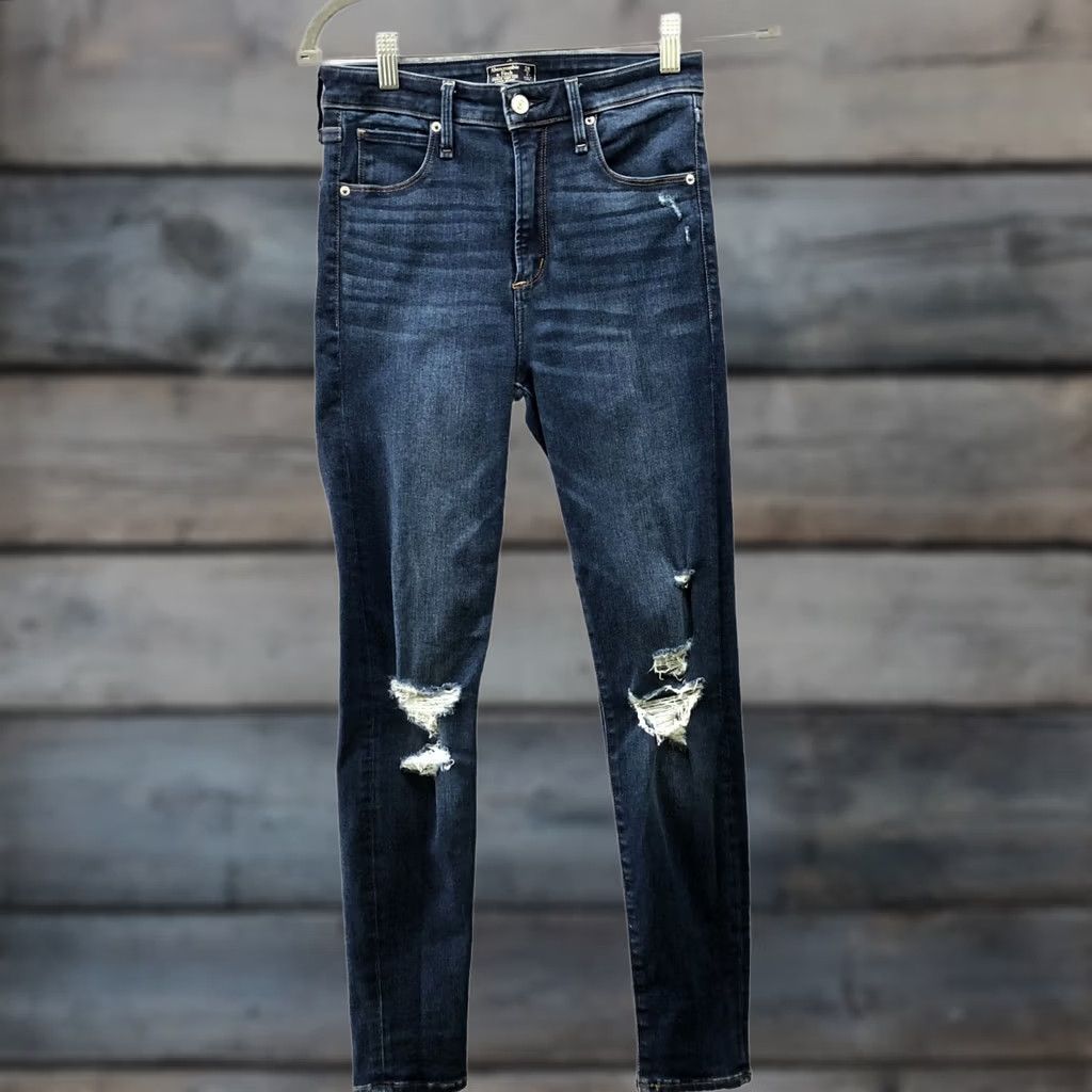 Abercrombie & Fitch Abercrombie & Fitch Simone High Rise Super Skinny Jeans Size 26 2P Distressed Blue Womens Size 26" / US 2 / IT 38 - 1 Thumbnail