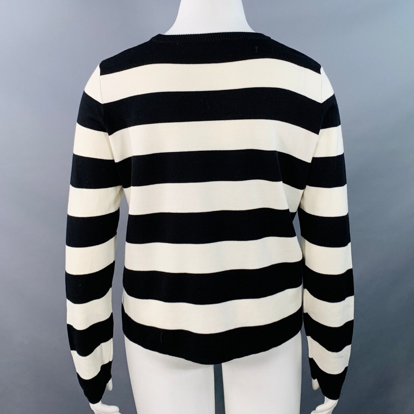 Max Mara MAX MARA White Black Virgin Wool Stripe Crew Neck Pullover Size L / US 10 / IT 46 - 3 Thumbnail