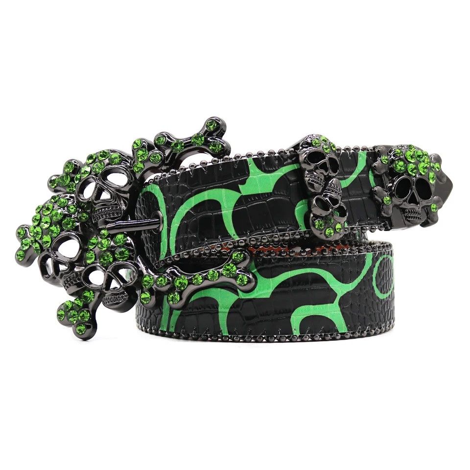 Japanese Brand × Vintage Western Toxic Skull Rhinestone Belts Size 42 - 1 Thumbnail