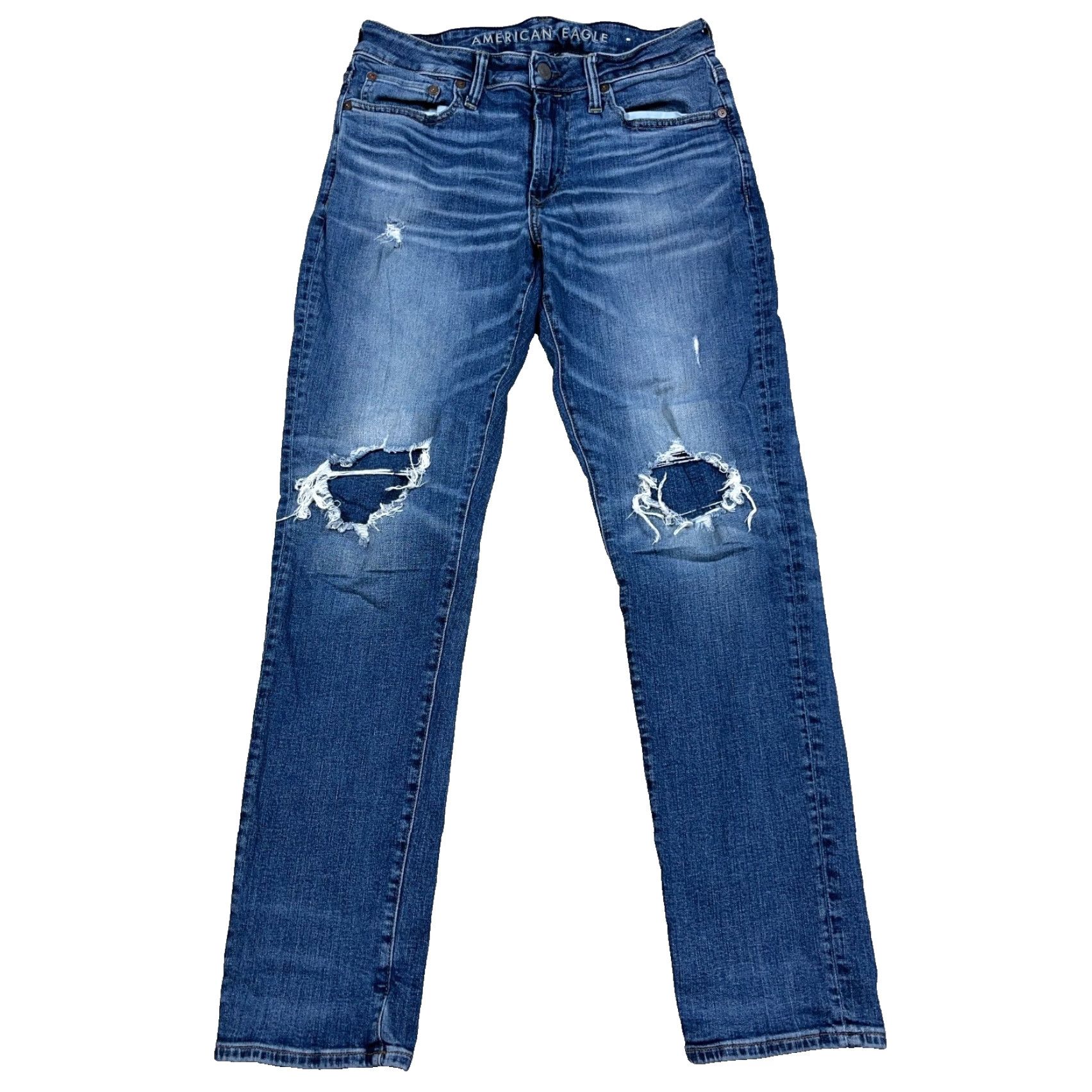 American Eagle Outfitters American Eagle Jeans Men 31x32 Slim Fit Straight Leg Distressed Faded Flex Holes Size US 31 - 2 Thumbnail
