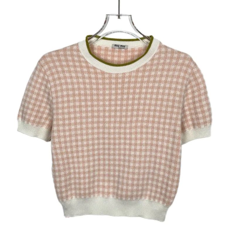 Miu Miu Miu Miu Pink Checkered Cotton Pullover Sweater 0089 Size XS / US 0-2 / IT 36-38 - 1 Thumbnail