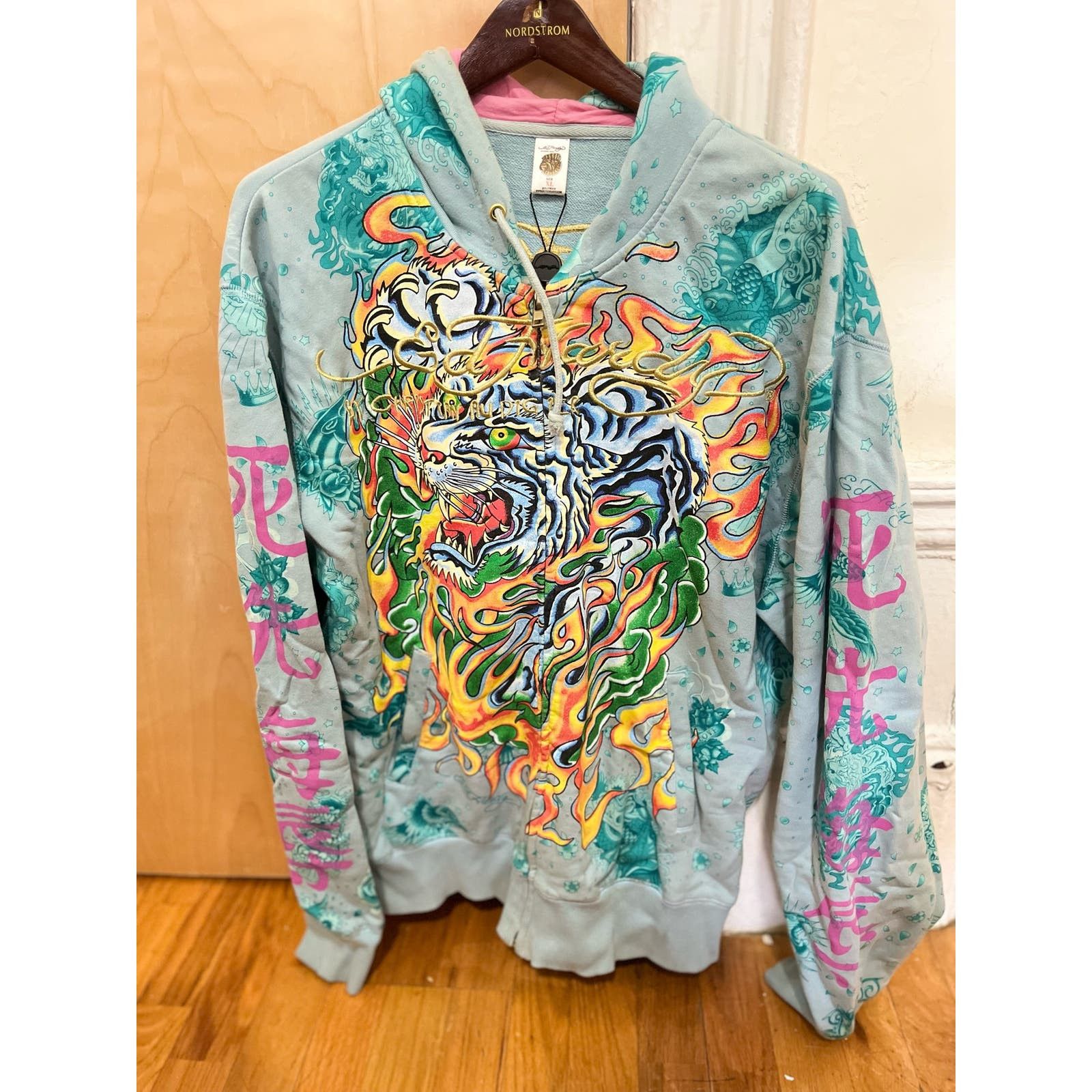 image of Vintage Ed Hardy Christian Audigier Full Zip Hoodie XL in Green, Men's