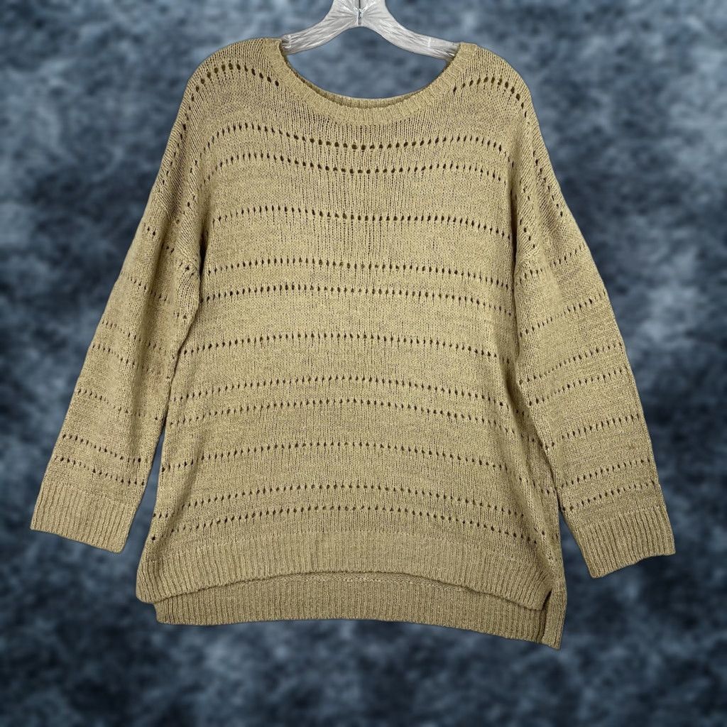 Vintage Cable & Gauge Sweater Main Point Open Knit Pullover Womens Sz L Tan Brown Crew Neck Dolman Sleeve Knit Open-Knit Geometric All Seasons Casual Womens L Size L / US 10 / IT 46 - 1 Thumbnail