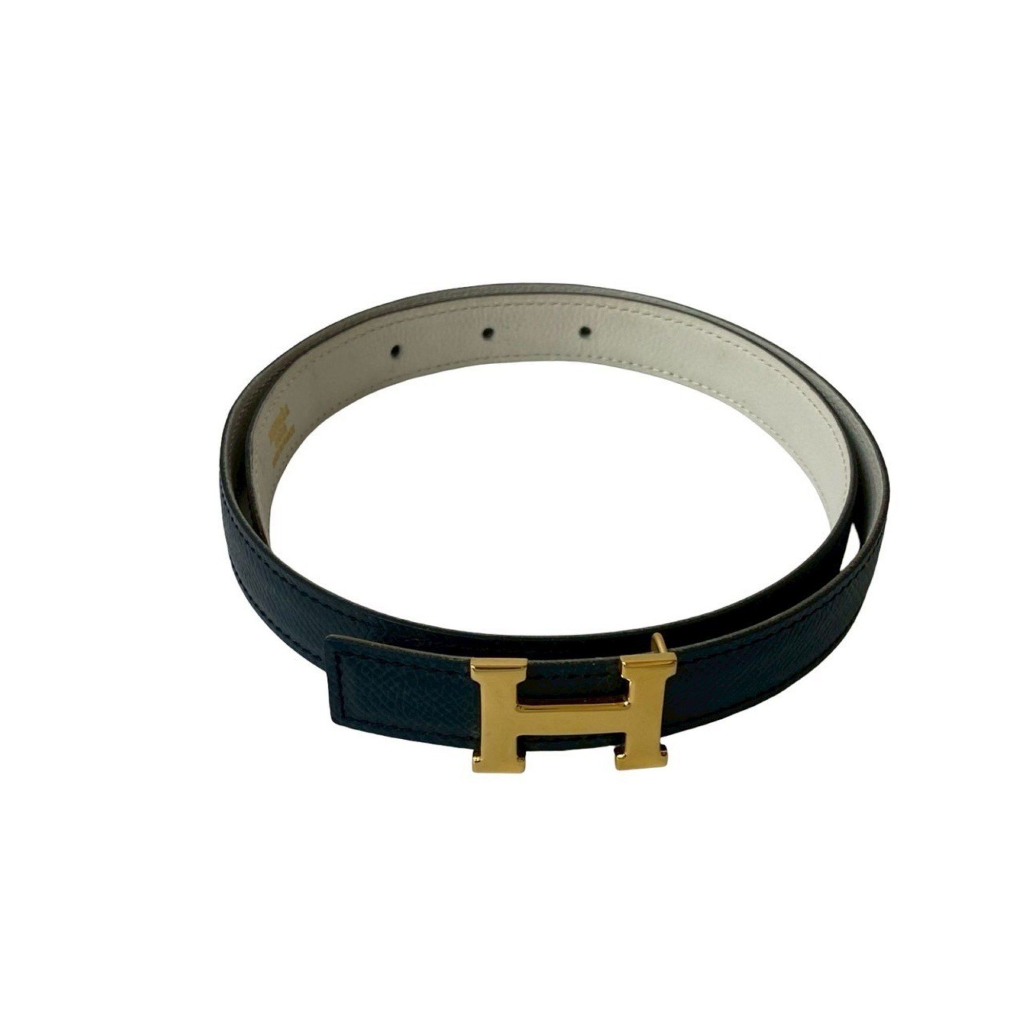 HERMES Constance Mini H Belt 65, Epsom Leather Belt, Women's, Navy