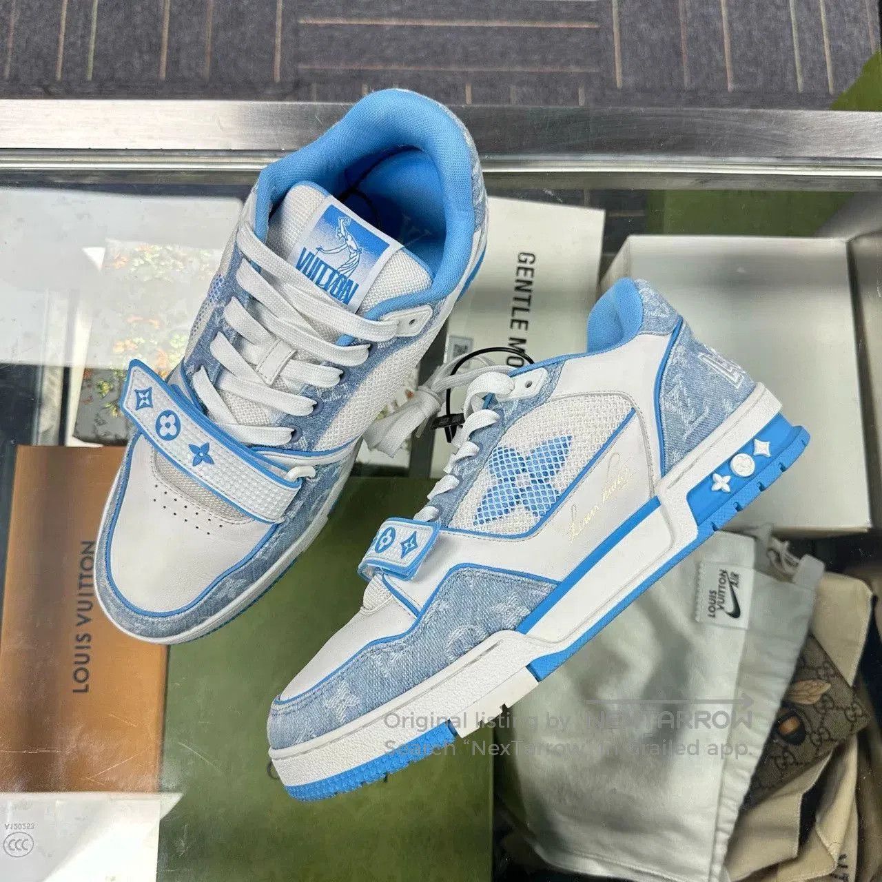 Louis Vuitton LV Trainer White Blue Denim Velcro. Size US 9 / EU 42 - 2 Thumbnail