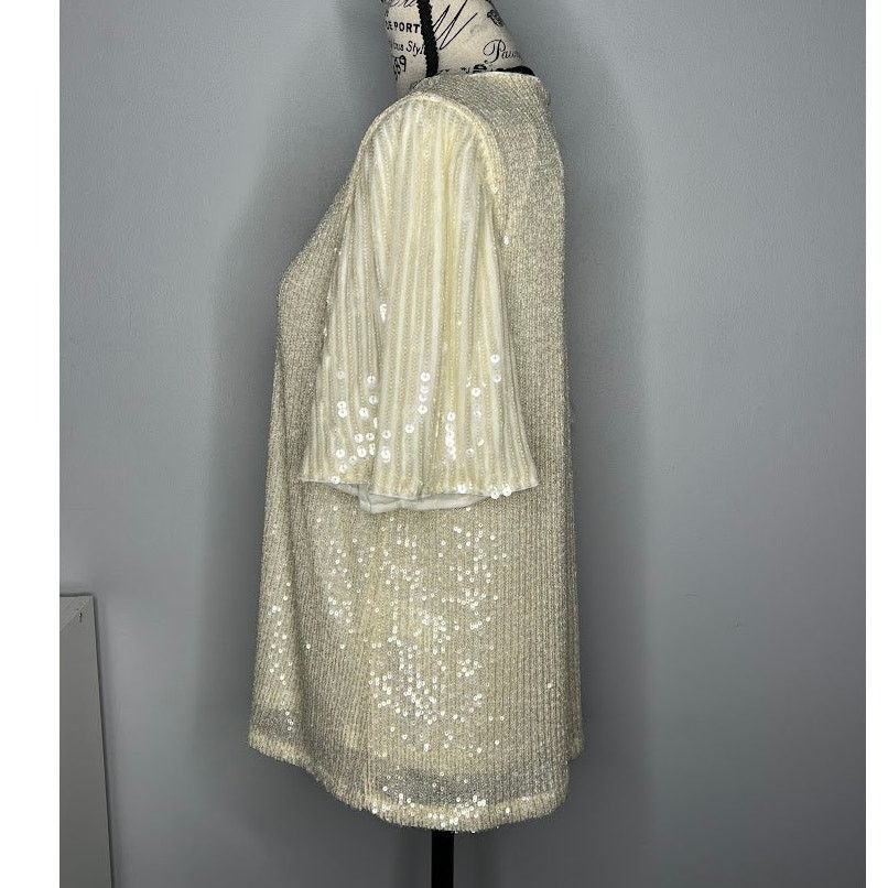 Other Whisper Cream Sequin Sparkly Flutter Sleeve Back Keyhole Top Size L / US 10 / IT 46 - 14 Thumbnail