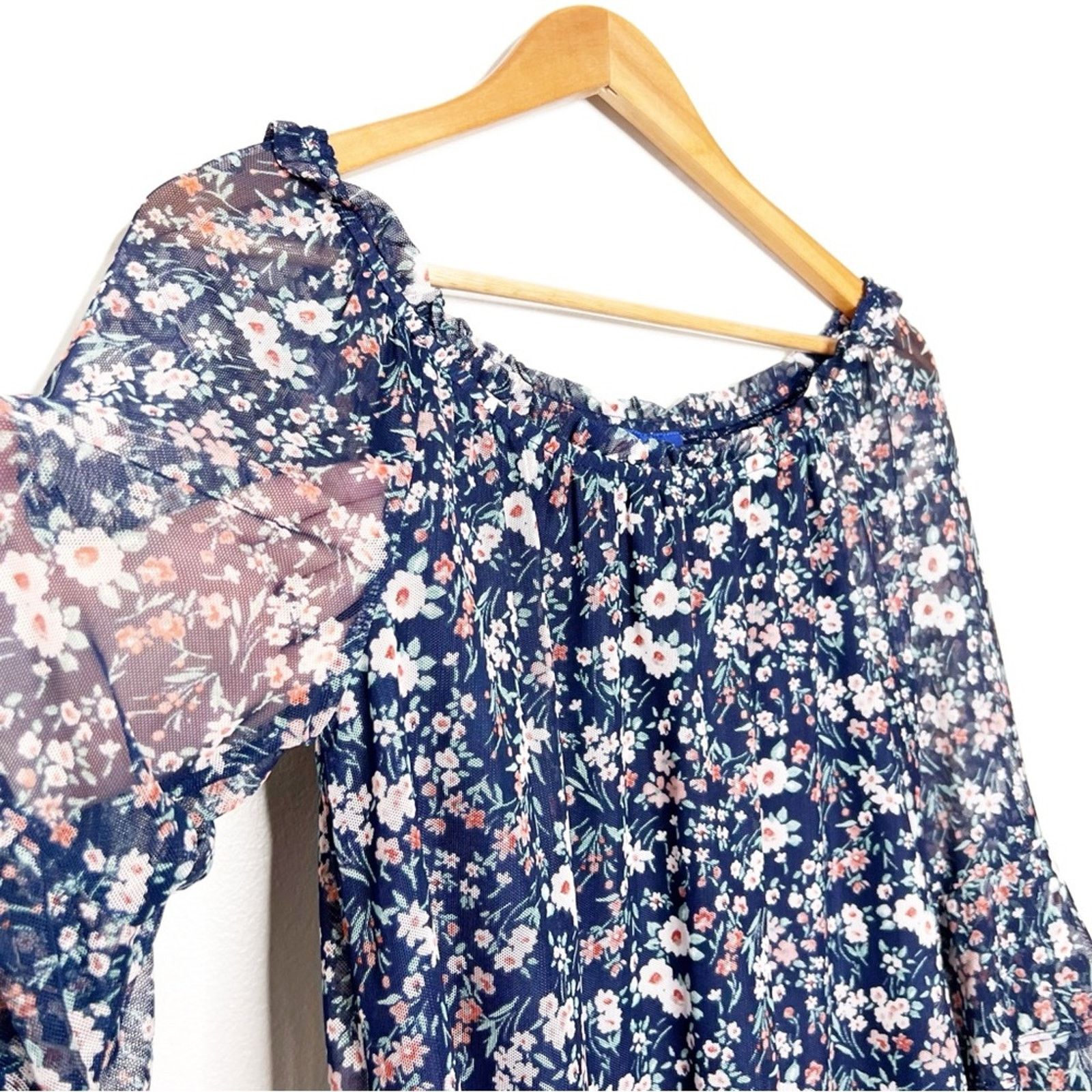 Apt. 9 APT.9 Women’s Floral Mesh Navy Blue Bohemian Blouse Top Size S / US 4 / IT 40 - 6 Thumbnail