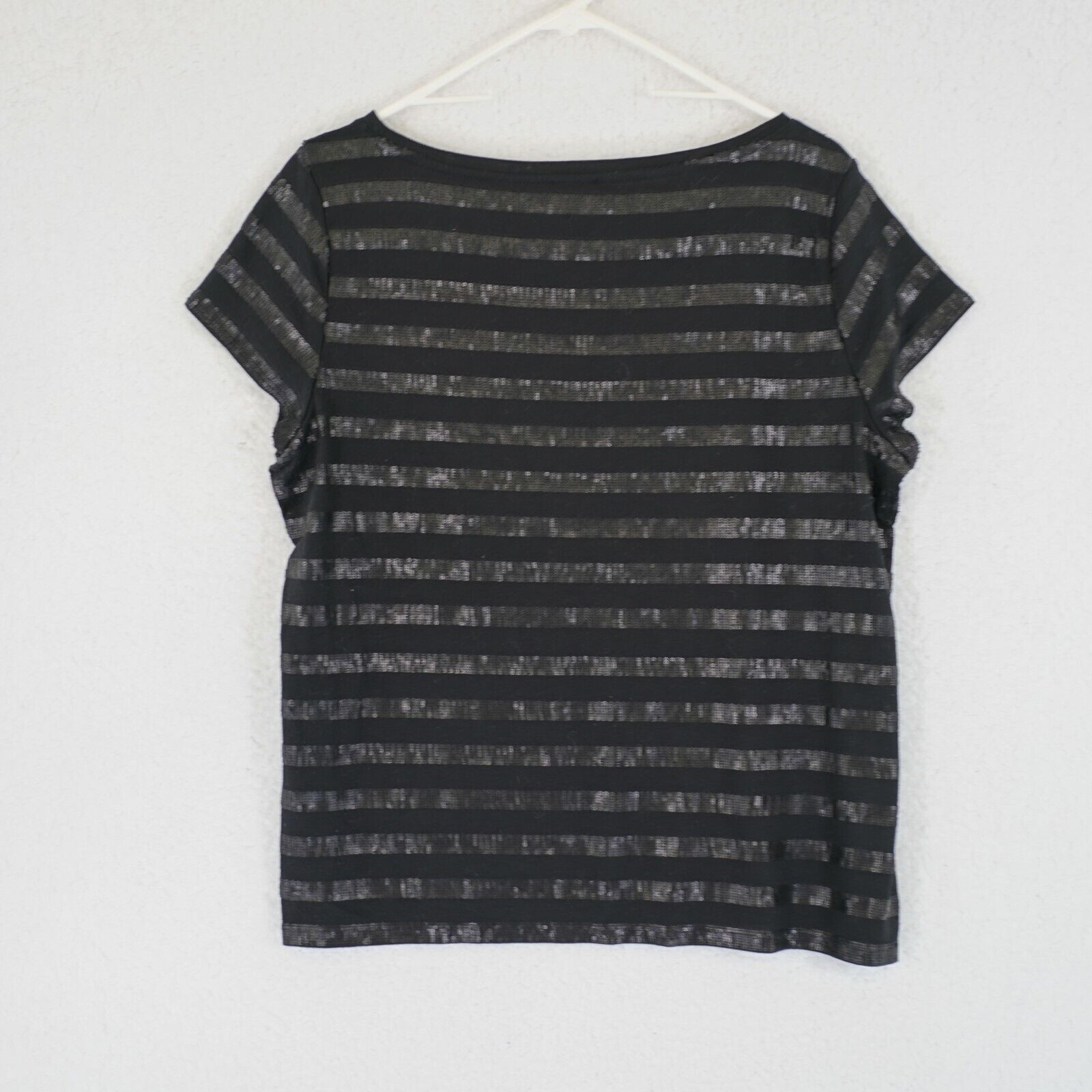 Talbots Talbots Petites XL Black Striped Sequin Top Scoop Neck Blous Size XL / US 12-14 / IT 48-50 - 2 Thumbnail