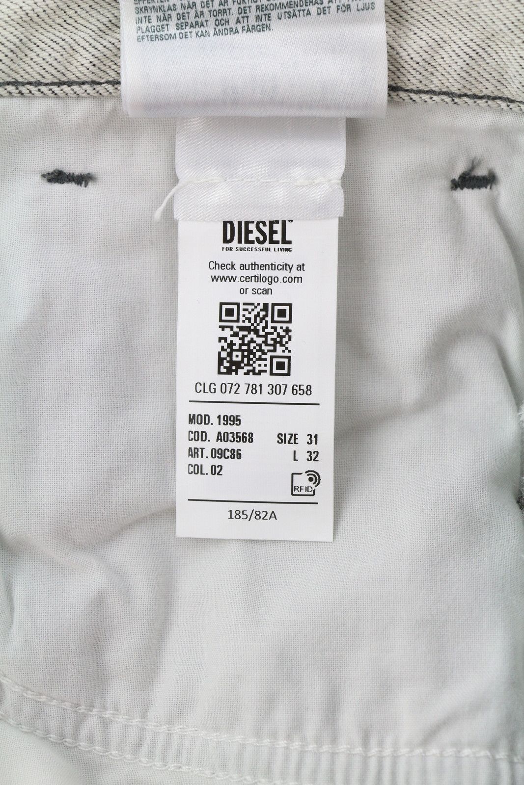 Diesel 1995 09C86 W31/L32 Grey Faded Slim Straight Leg 85411 Size US 31 - 12 Thumbnail