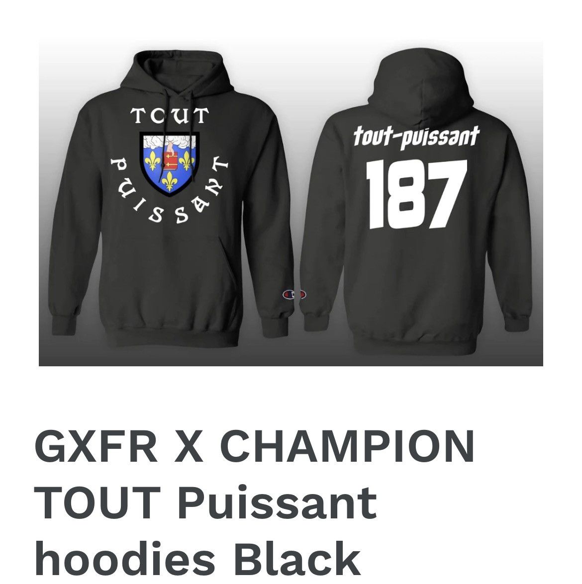 image of Gxfr Champion Tout Puissant Westside Gunn Black Hoodie Xl, Men's