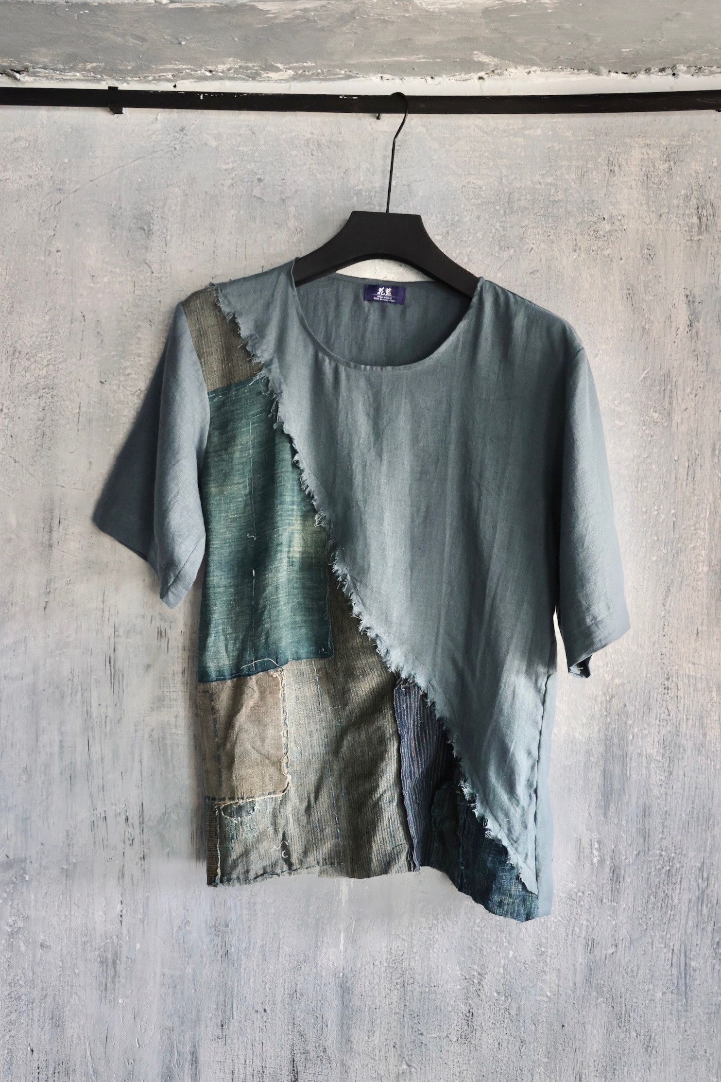 image of Hanaindigohk Boro + 100%linen Made In Japan Summer Tee in Indigo, Men's (Size Small)