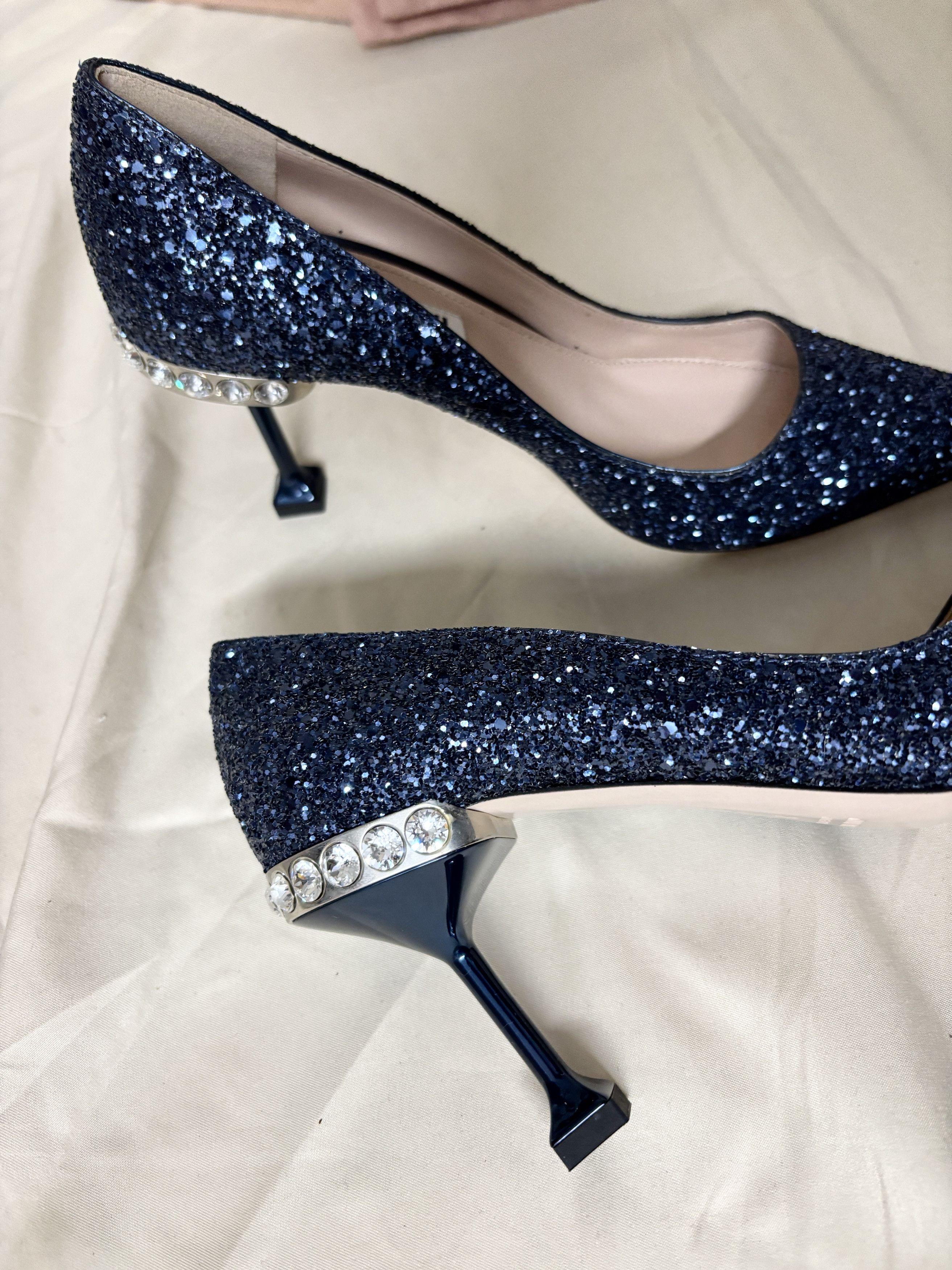 Miu Miu Miu Miu blue sequin kitten heel with crystal detail Size US 6 / IT 36 - 8 Thumbnail