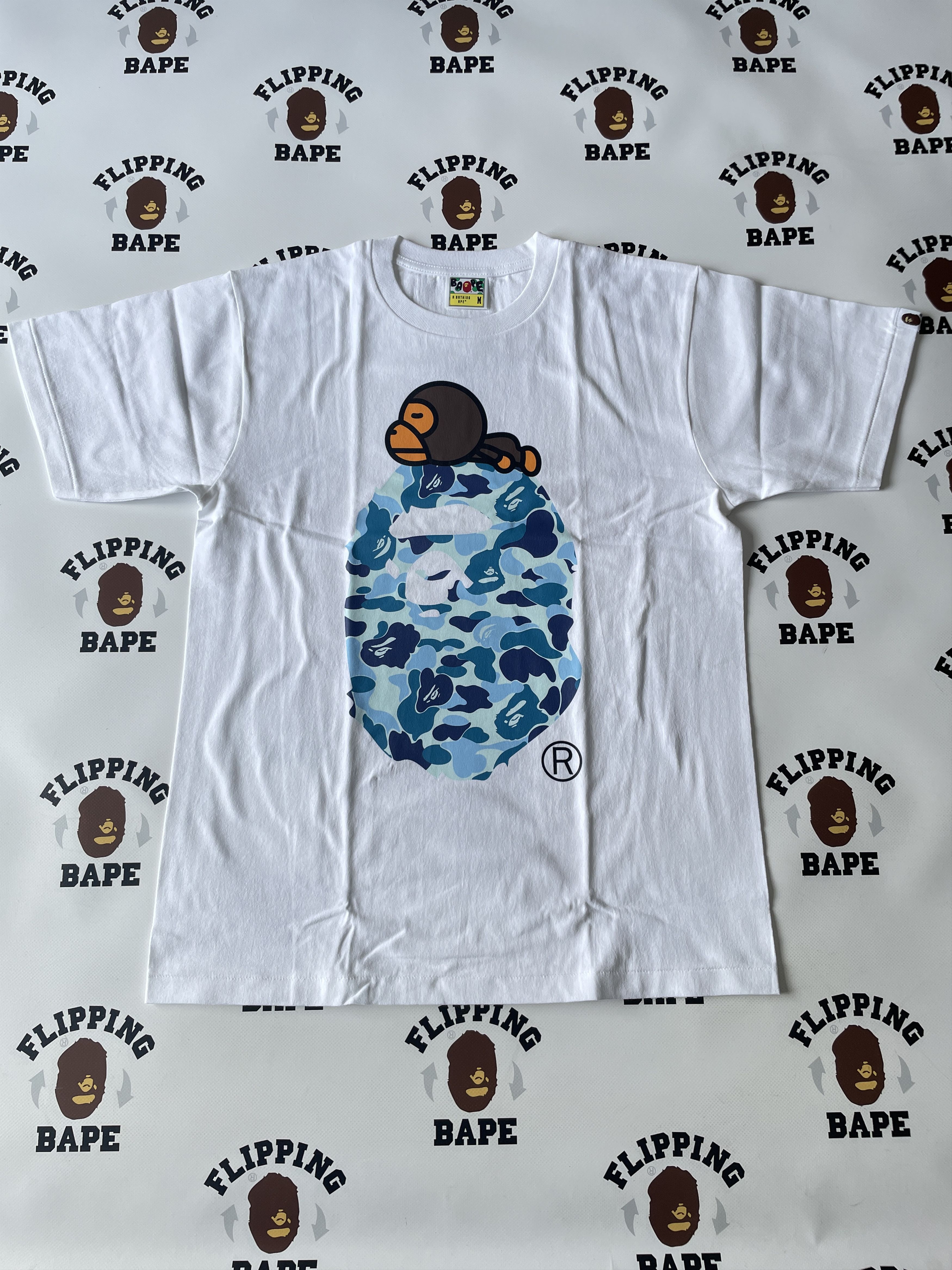 image of Bape Abc Camo Milo On Big Ape Tee in Blue White, Men's (Size XL)