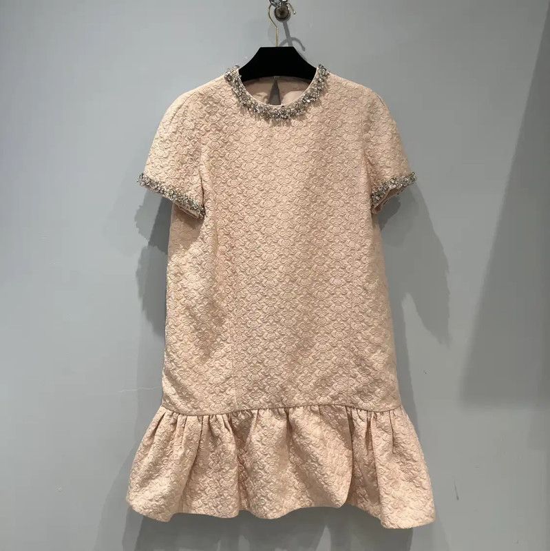 Miu Miu Miu Miu Pink Printed Cotton Blend Short Dress 0089 Size L / US 10 / IT 46 - 1 Thumbnail