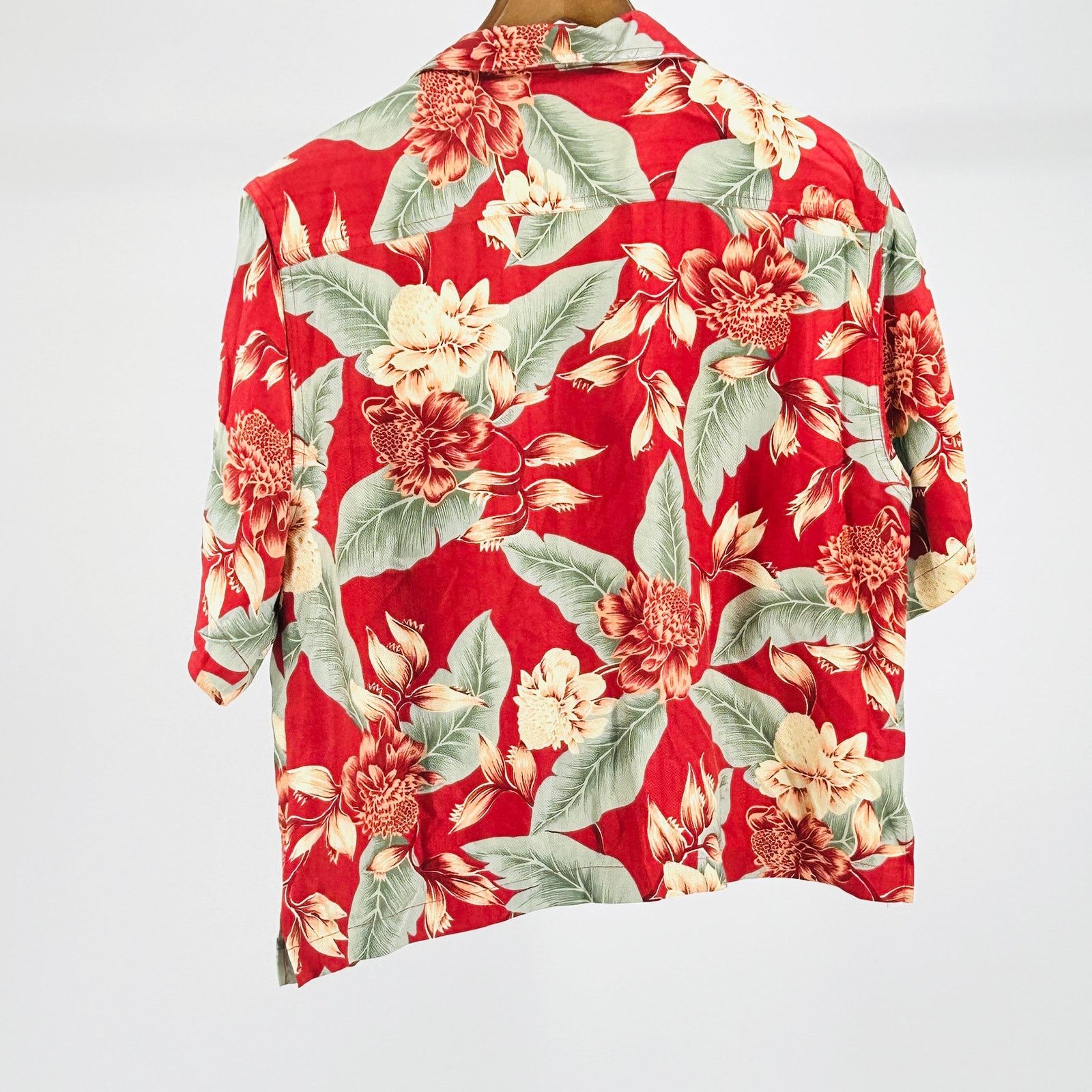 Vintage 90s Bungalow Brand Red Floral Tropical Silk Cropped Shirt Size M / US 6-8 / IT 42-44 - 4 Thumbnail