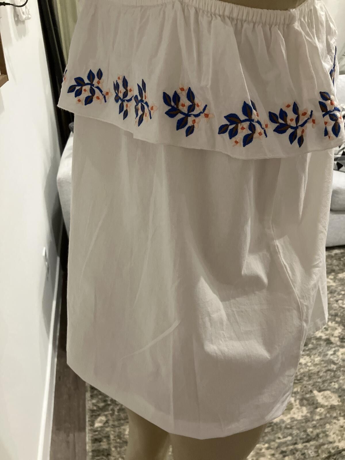 Other NWT White Off-Shoulder Dress with Blue Floral Embroidery Size ONE SIZE - 3 Thumbnail